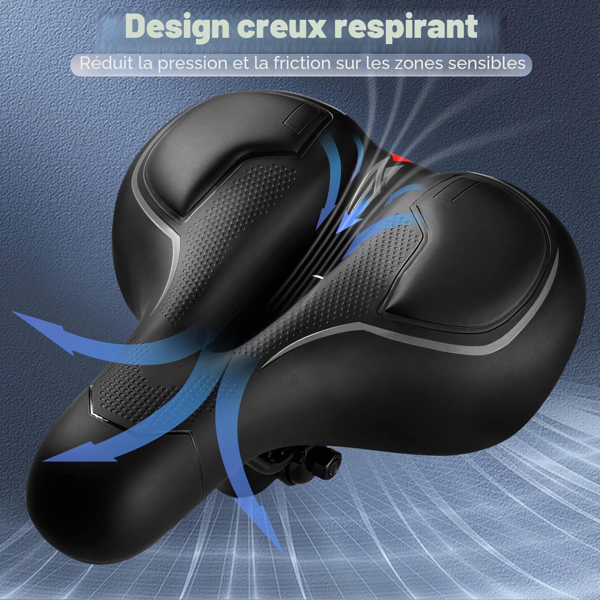 IPOW Selle de vélo Confortable pour Homme ou Femme - Rembourrée - Mousse à mémoire de Forme Haute densité - Double Suspension de Billes en Caoutchouc Absorbant Les Chocs - Ajustement Universel pour