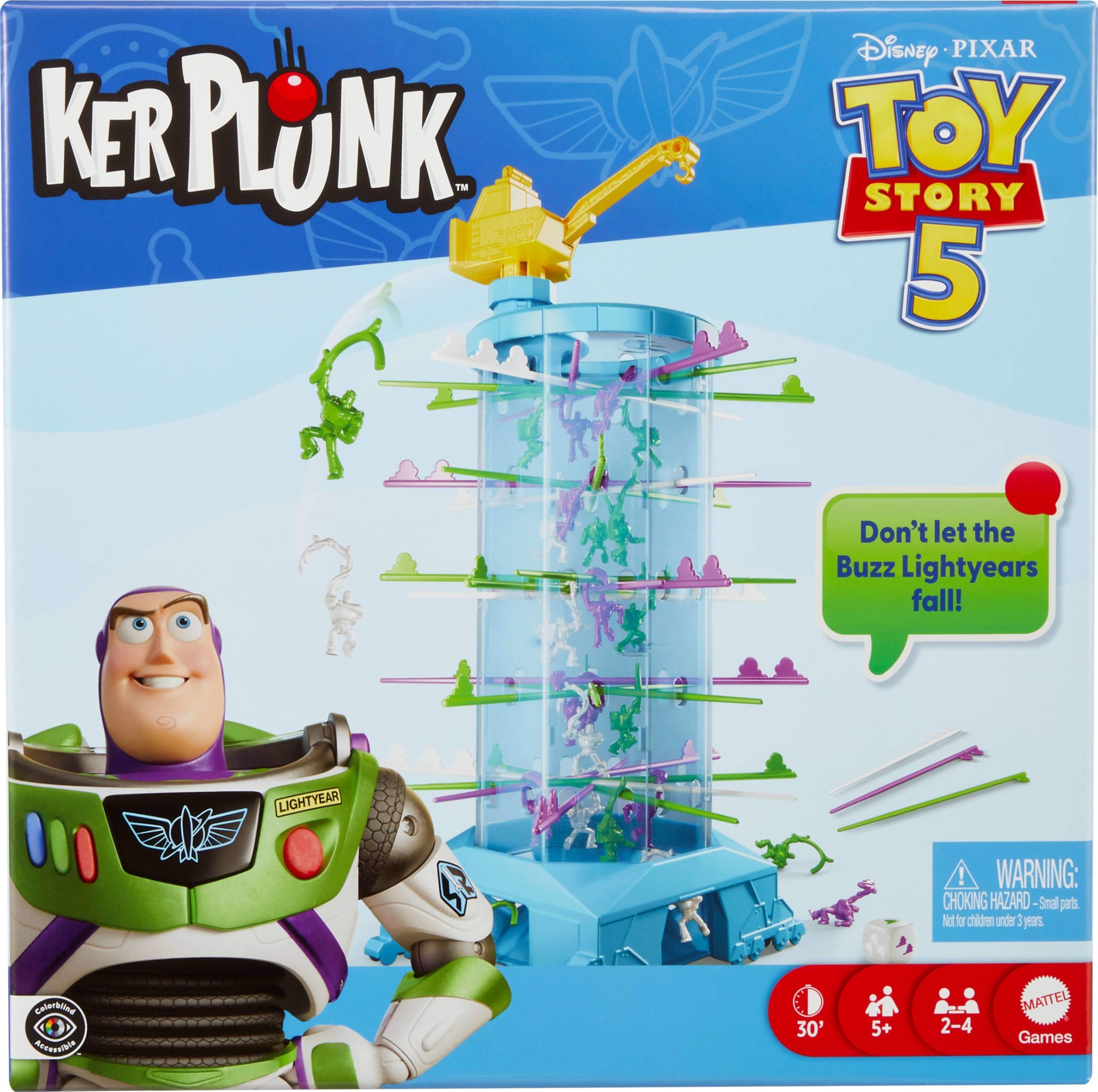 Mattel Games Kerplunk Disney and Pixar’s Toy Story 5 Kids & Family Game with Buzz Lightyears and Inspired by the Movie for 2 to 4 Players Ages 5+