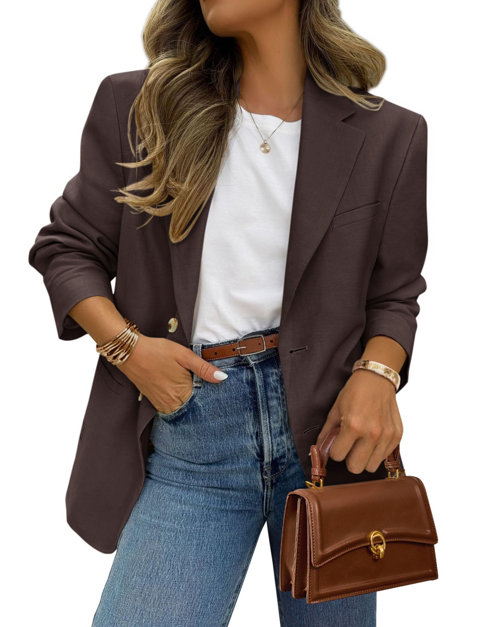 PRETTYGARDEN 2026 Blazers for Women Business Casual | Long Sleeve Button Down, Breasted Notch Lapel, Open Front Suit Jacket, Dressy Work Blazer With Pockets, Winter Fall Outfits