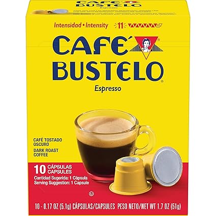 Amazon.com: Café Bustelo Café espresso tostado oscuro, 10 cápsulas para  máquinas espresso, intensidad 11 (el embalaje puede variar) : Comida  Gourmet y Alimentos