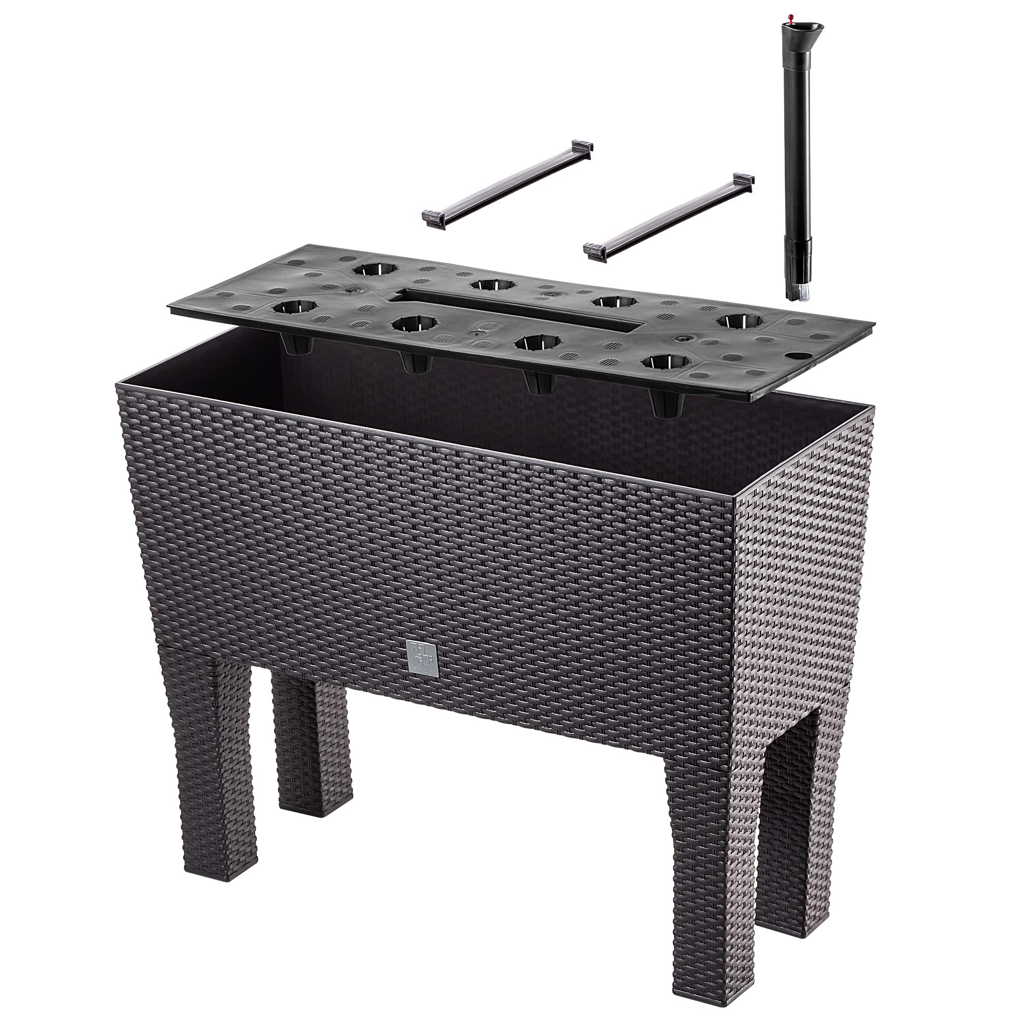 KADAX Pot de Fleurs sur Pieds, Plate-Bande surélevée en Plastique, Disponible en 2 Tailles, bac à Plantes avec Motif rotin, bac à Fleurs pour Jardin, Balcon, terrasse, bac (60 cm/Marron foncé)