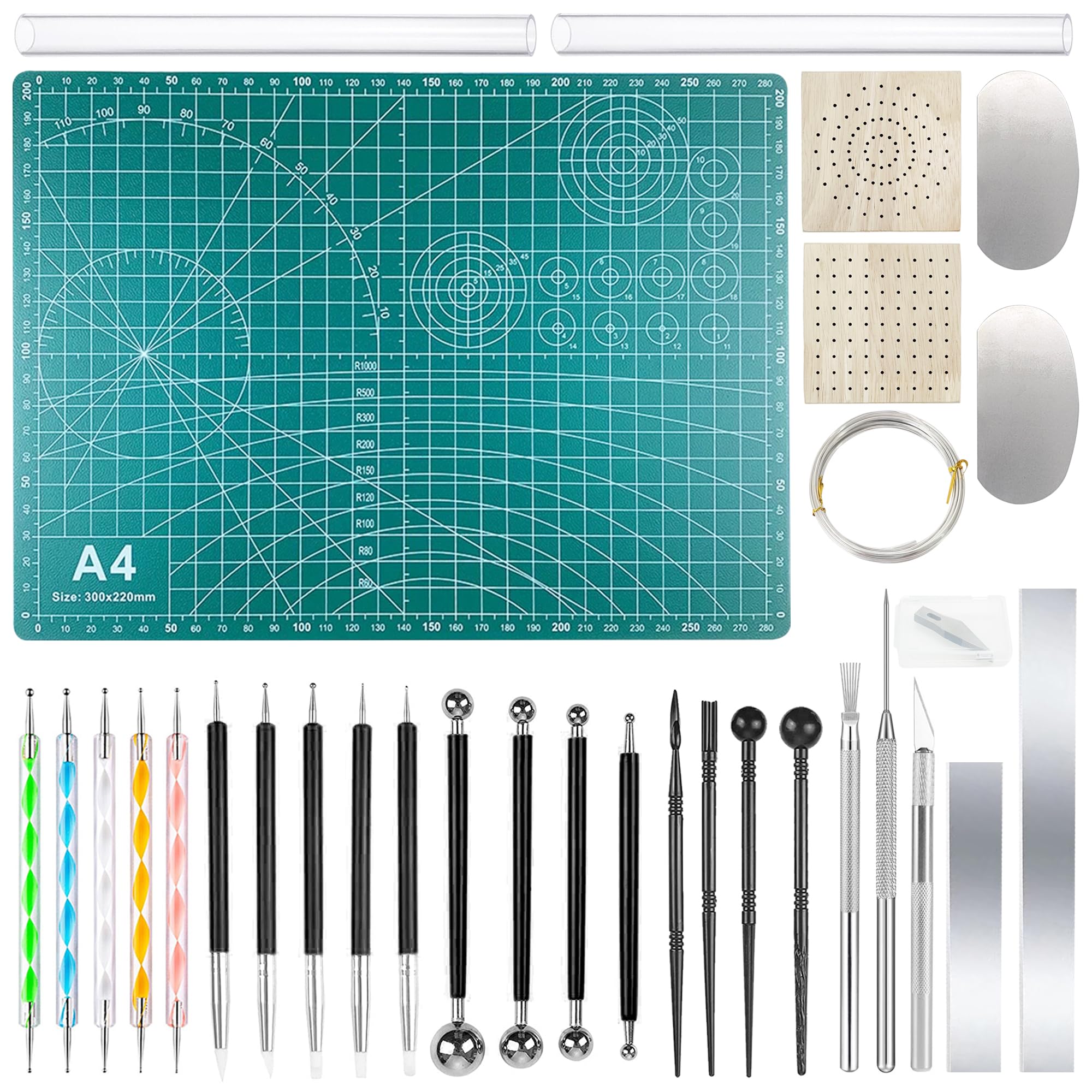 JMZLLRX Polymer Clay Tools, Acrylic Clay Roller, Acrylic Sheet, Rotary Cutting Mat
