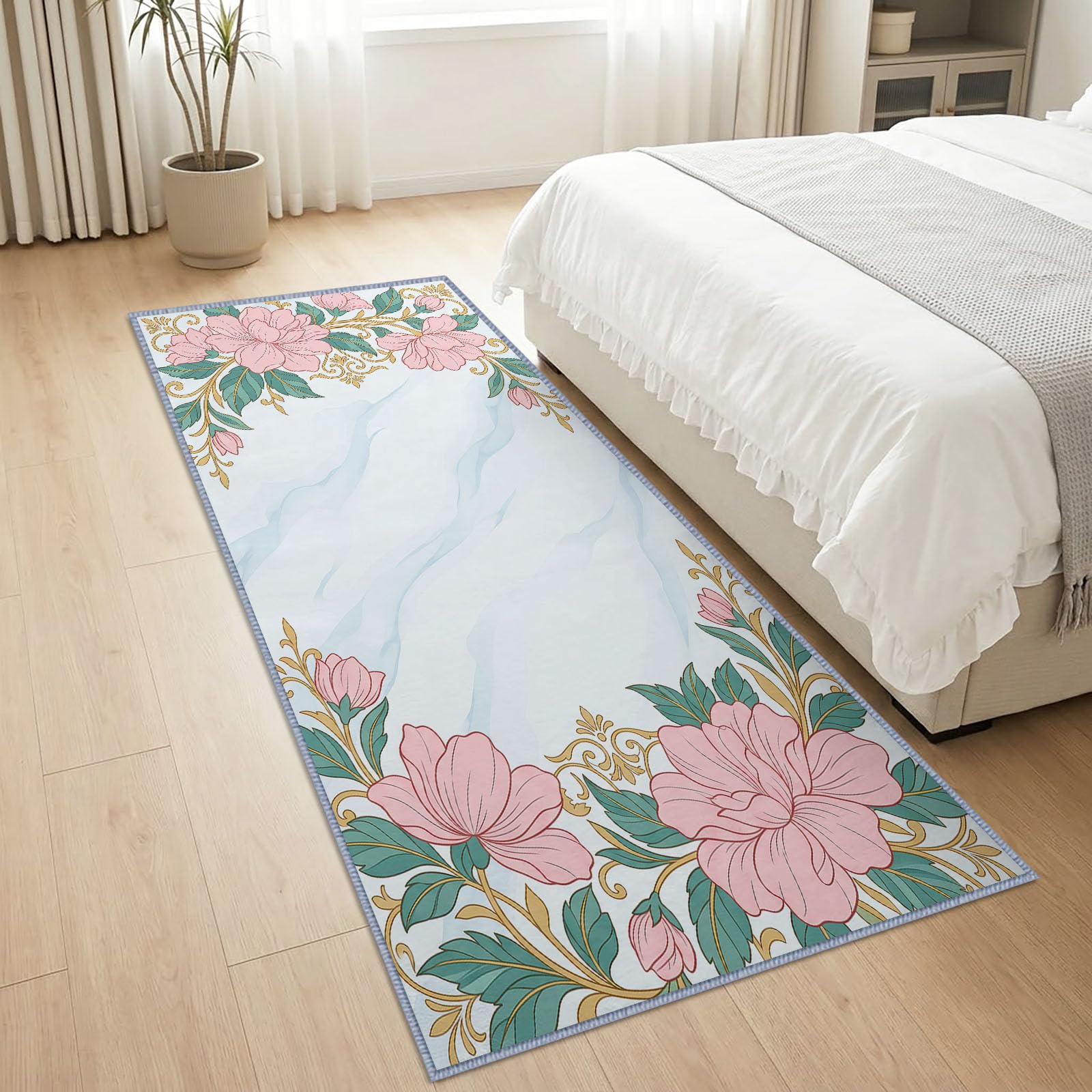 Alfombra antideslizante lavable con diseño de plantas clásicas francesas