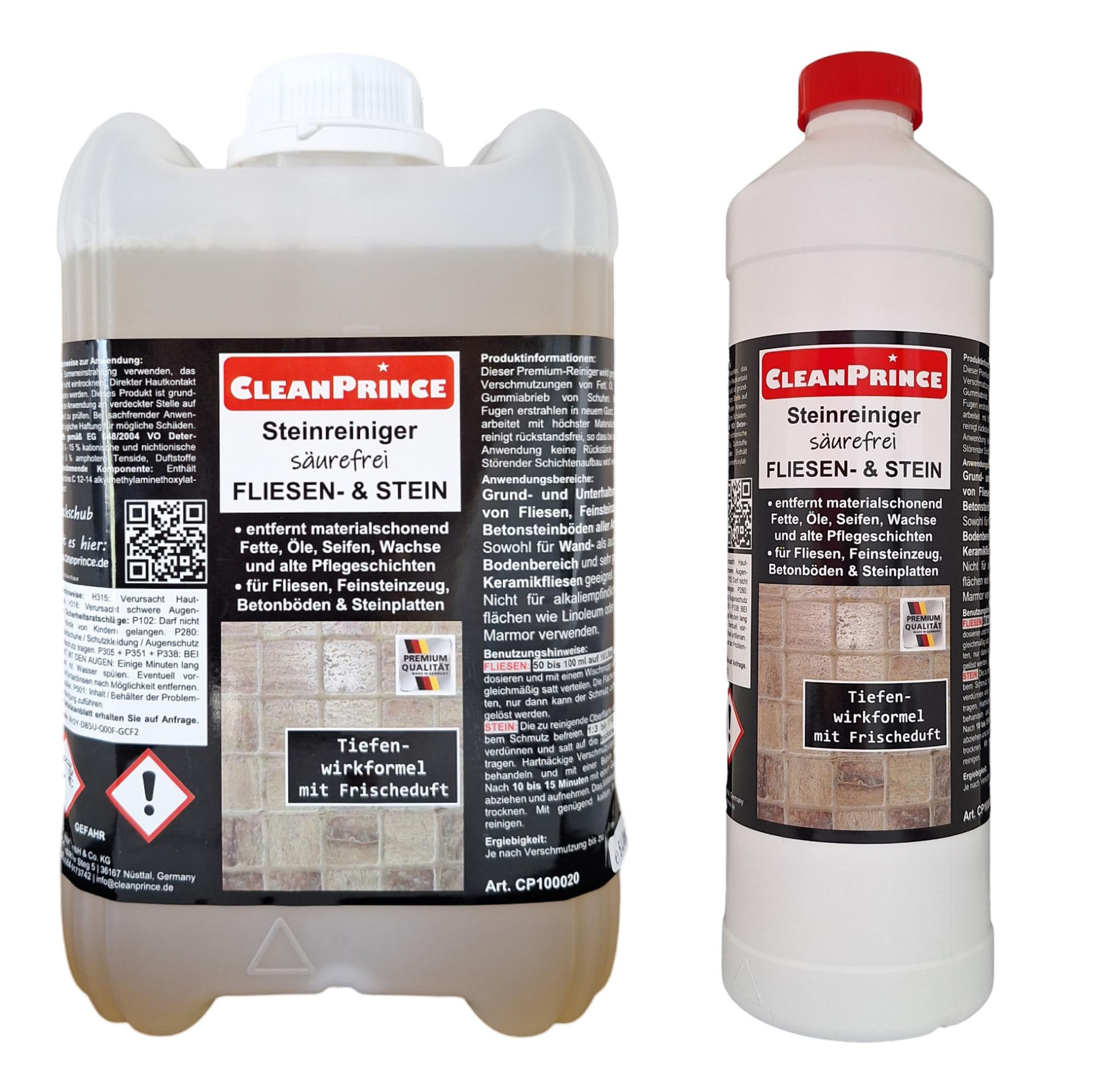 6 x 1 Litro = 6 Litro cleanprince Baldosas y Piedra Limpiador Básico Gres Brillo Gastro Limpiador Baldosas Producto de Limpieza Cuidado de Suelos Gres Industria Limpieza de Mantenimiento