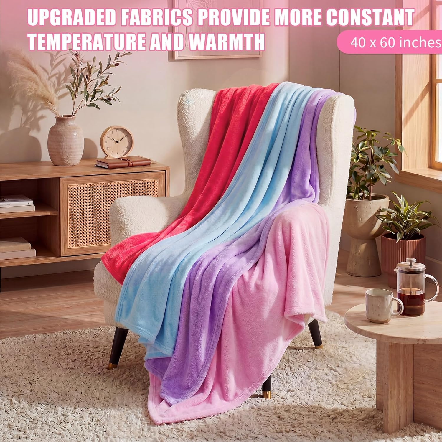 SmoothNovelty 12 Pcs Fleece Blankets for Girls Sleepover Party Soft Fuzzy Throw Blanket 40 x 60 Inch Flannel Blanket for Teenager Bed Travel SPA Movie Party(Pink&Light Purple&Rose Red&Light Blue)