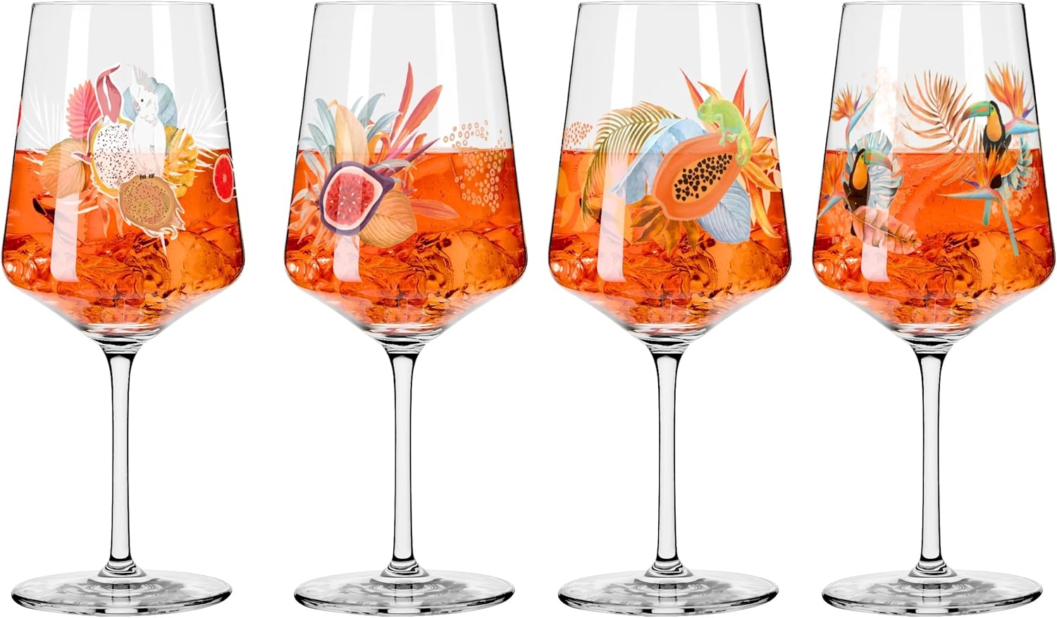 RITZENHOFF 6051004 Aperitif Glass 500 ml Set of 4 Summer Rush Tropical Plants Motif Made in Germany Orange