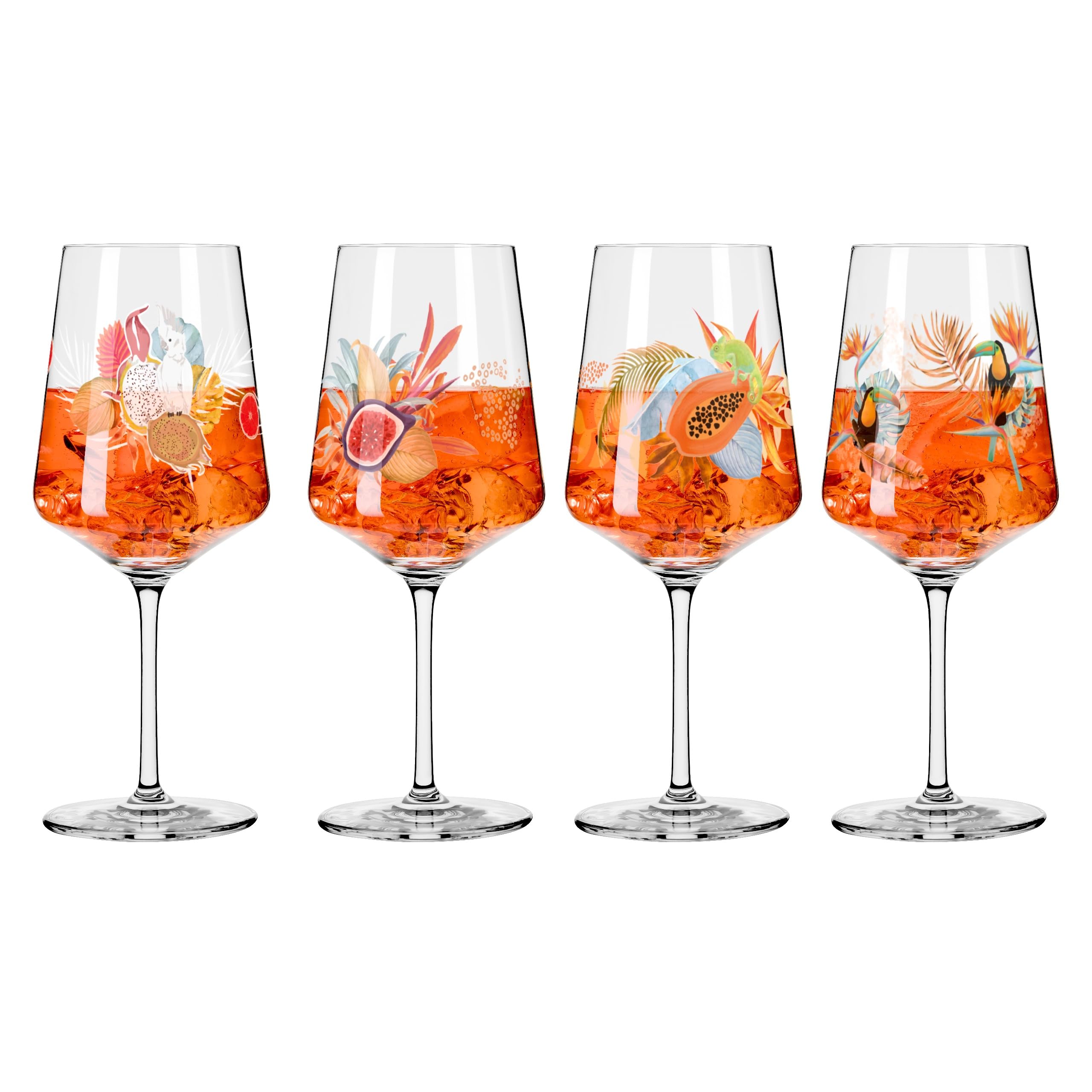 RITZENHOFF 6051004 Szklanki do aperitifu 500 ml - zestaw 4 szt. - seria Sommerrausch - motyw roślin tropikalnych - Made in Germany, pomarańczowy
