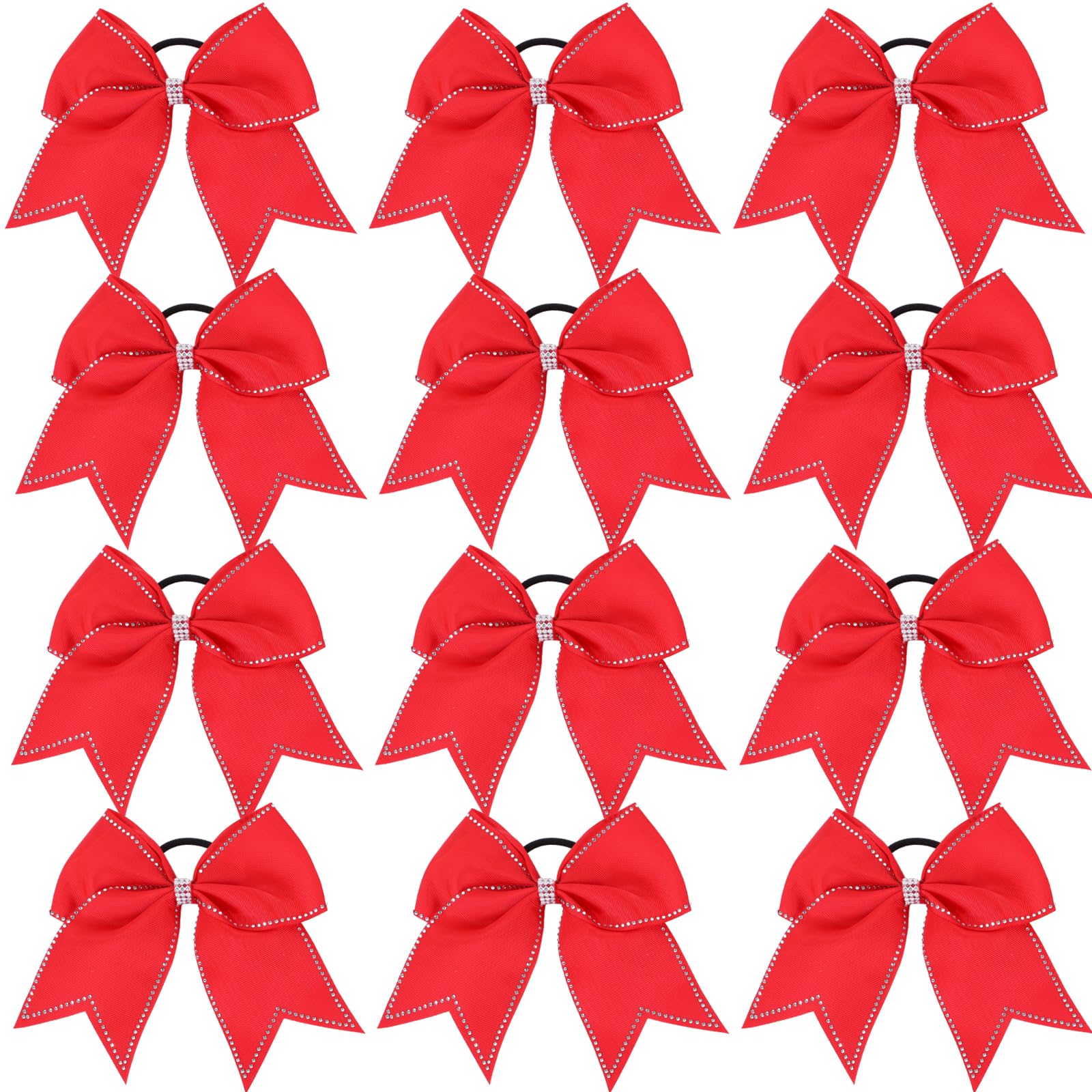 Grandi fiocchi per capelli con strass, 12 pezzi, 17,8 cm, per cheerleader, ragazze, softball, competizioni sportive (rosso)
