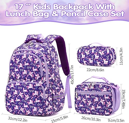 Miniatura 6 de Mochila escolar para niños y niñas con bolsa de almuerzo y estuche para lápices, para niños y niñas