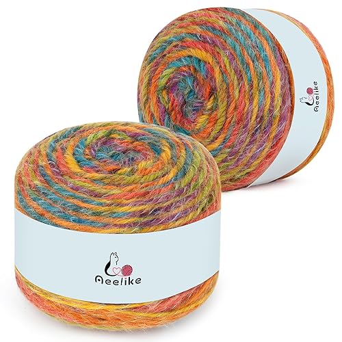 Aeelike Ombré Yarn for Crocheting, 2 PCS Colorful Gradient Yarn