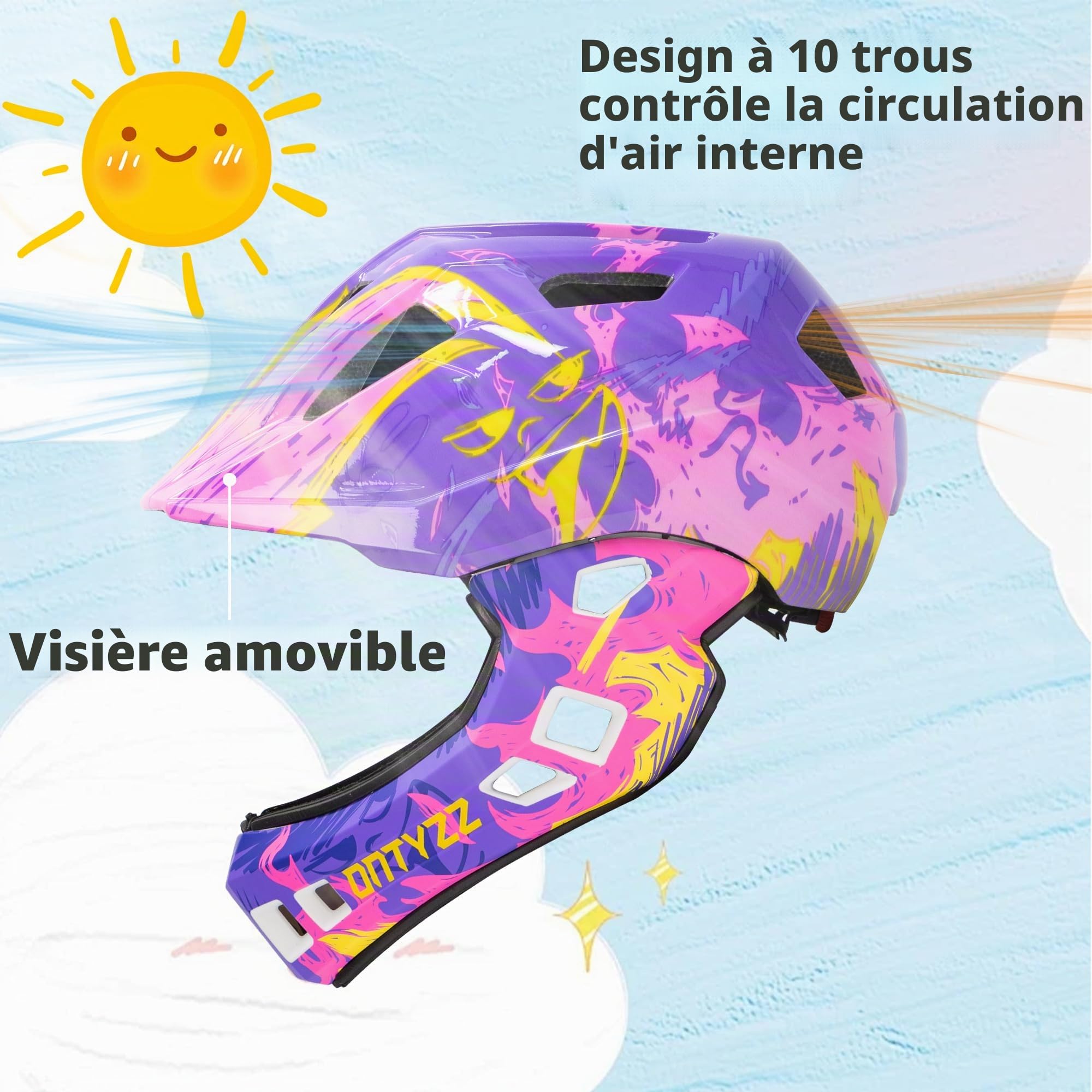 Casques de Vélo Enfants Casque Intégral Vélo VTT Garçon Fille Casque Enfant Velo Con Détachable Menton Protection pour Skateboarding Roller Skating