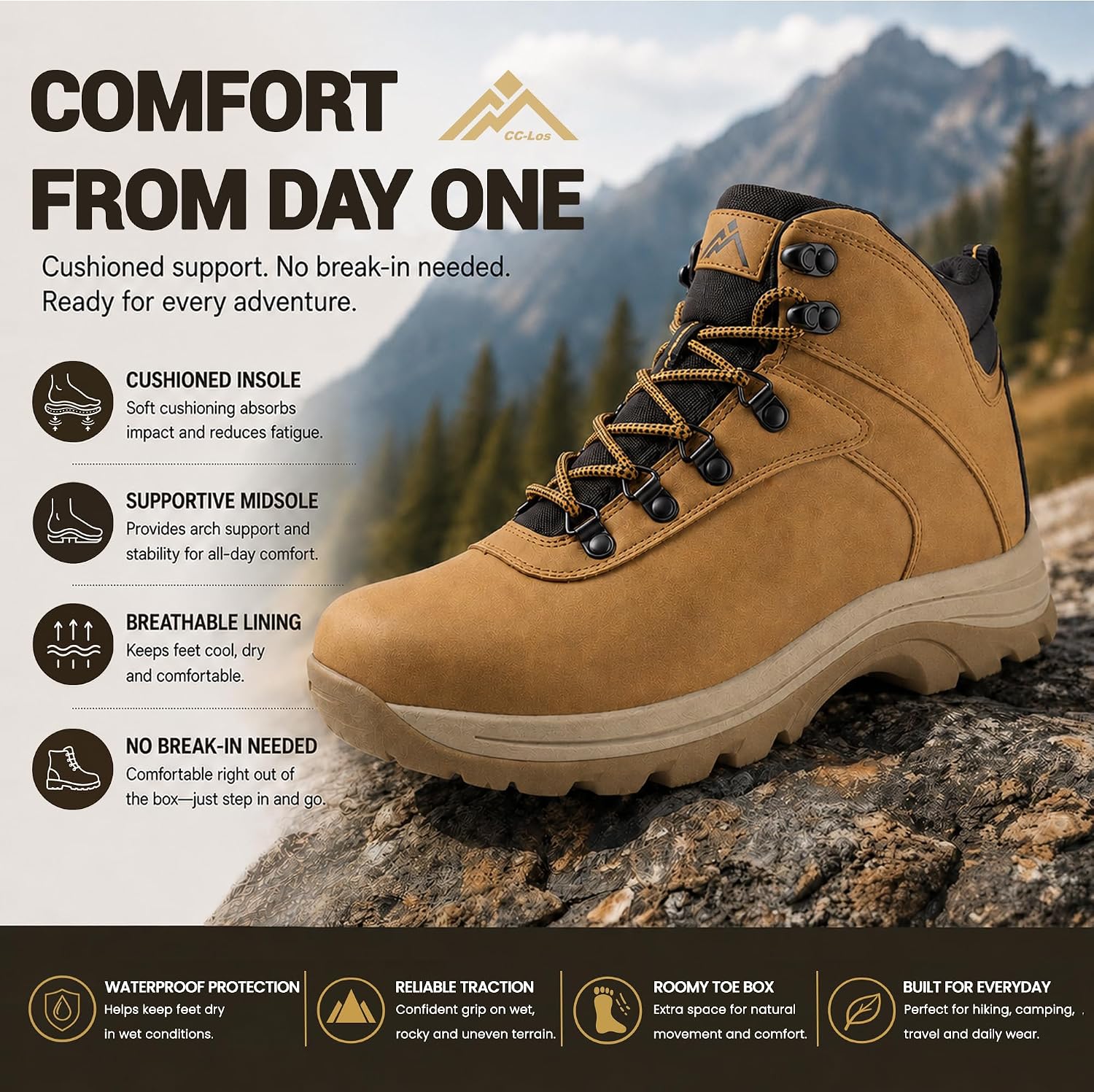 CC-Los Mens Waterproof Hiking & Walking Boots Non-Slip Soft Toe All-Terrain