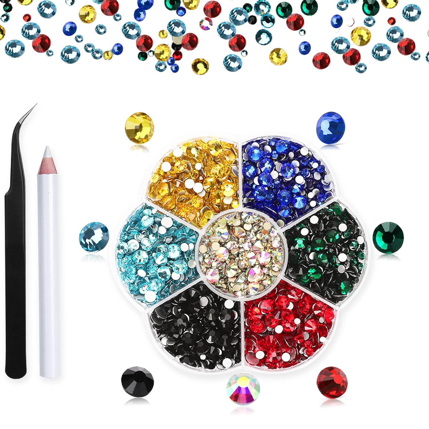 Rhinestones,3150pcs Clear Nail Gems Silver Face Jewels Tooth Eye Gems-Tiny Glass Nail Diamonds Stone Flatback-Small White Crystals Rhinestone for Acrylic Nails-Craft Gems with Wax Pen HINABTRU