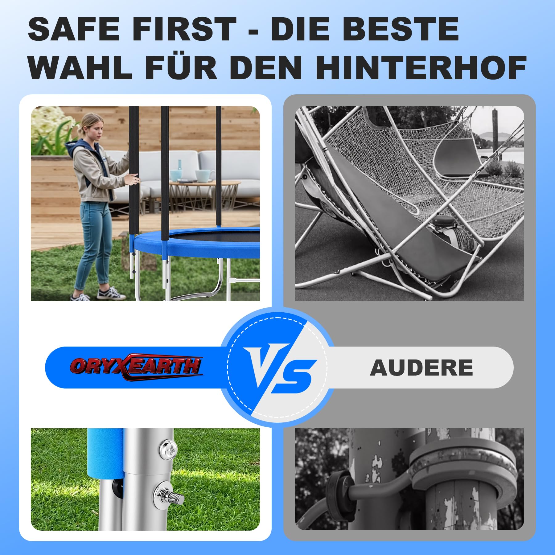 Trampolin Gartentrampolin mit Sicherheitsnetz TÜV GS Zertifizierung Outdoor Trampolin mit Leiterkombination wasserdicht UV-beständig Geschenk für Kinder und Familien