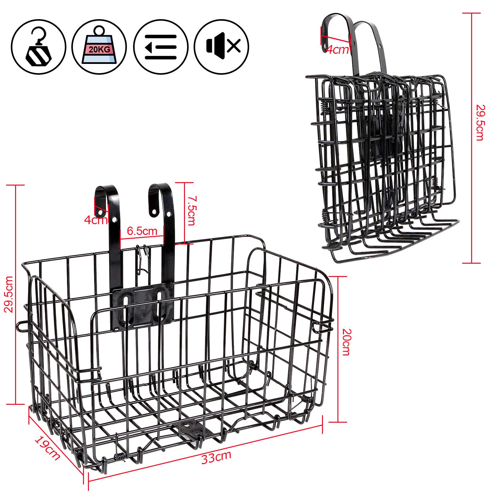 Iron Bike Basket - Detachable Foldable Front/Rear Cargo Basket For Mountain & Commuter Bikes