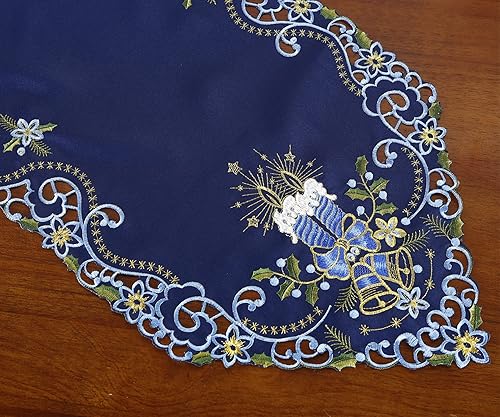 Miniatura 3 de GRANDDECO Camino de mesa navideño de 13 x 68 pulgadas, Cutwork bordado floral para decoración de mesa de Navidad, decoración de mesa para el hogar,