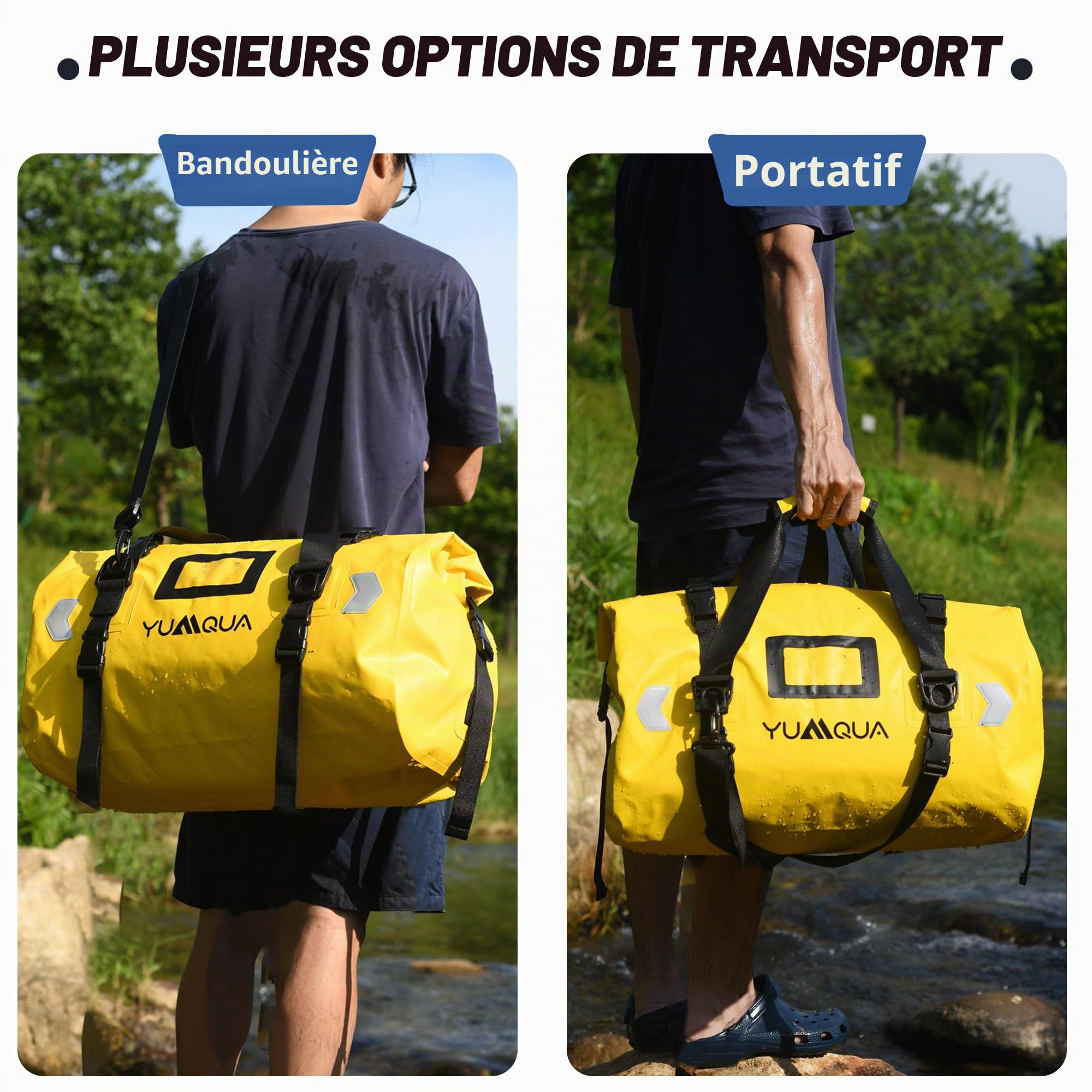 YUMQUA Sac de Sport et Voyage Étanche - Grand Sac à Dos 40L Pour Moto, Bateau, Camping - Jaune