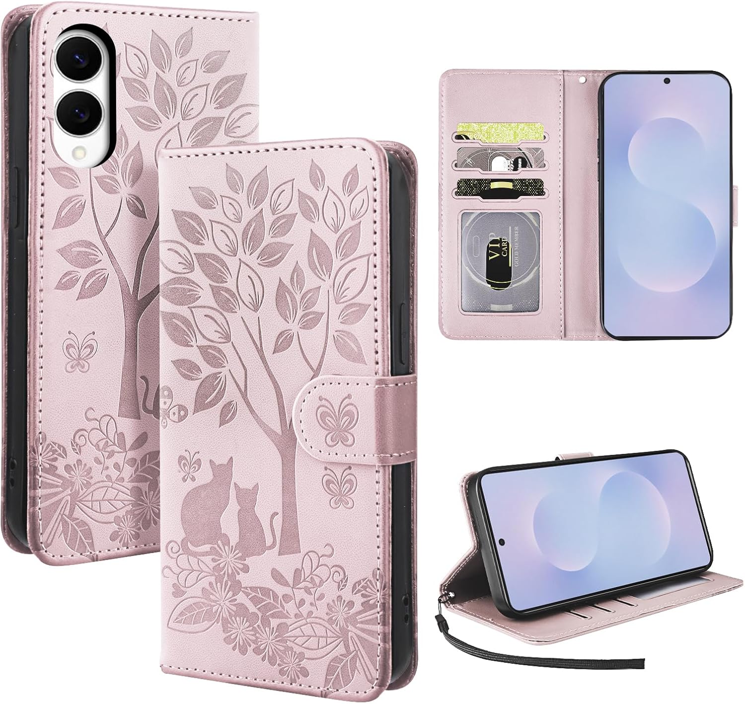 Samsung s25 Edge – Coque pour Samsung Galaxy S25 Edge 6,7 pouces Premium PU Cuir Étui Portefeuille Pochette avec Fonction Support Flip Case Cover pour Samsung Galaxy S25 Edge – Rose