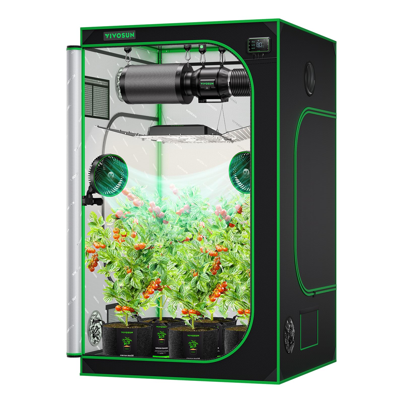 Vivosun Black Grow Tent 120X120x200 Cm (48"X48"X80"), Made Of Highly Reflective Mylar, With Viewing Window And Base Tray For Hydroponics And Indoor Growing, S448, Suitable For Vs4000/Vsf4300