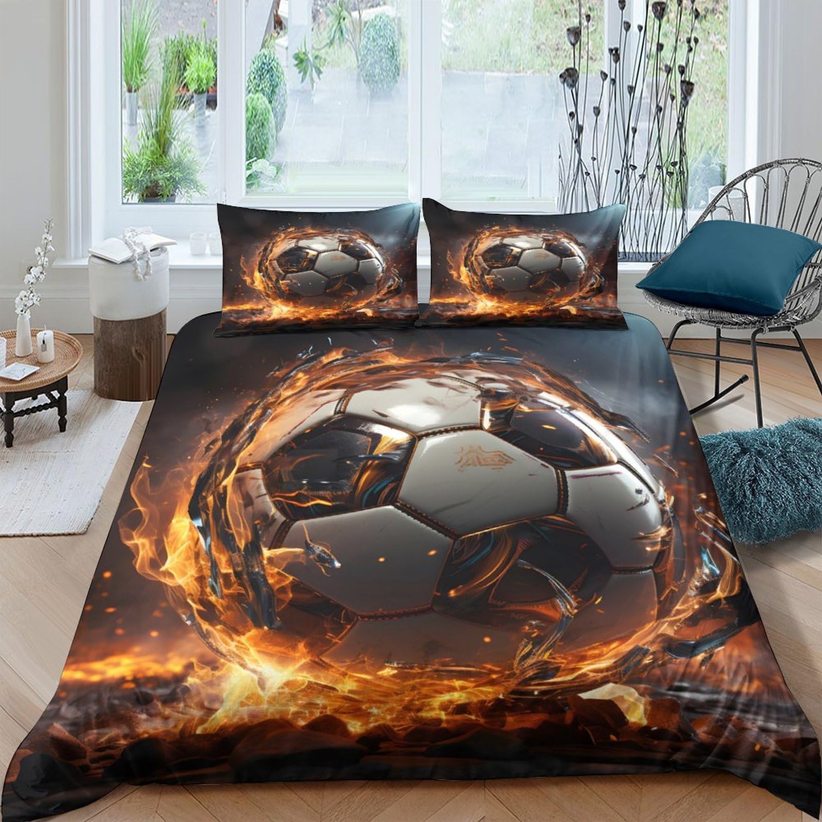 Ctjqhvkz Style-4 3D Printed Flaming Soccer Fitted Sheet Microfiber Soft Slip-Resistant Bed Cover For Bedroom Dorm Mattress Protection Decor Single（135X200cm）