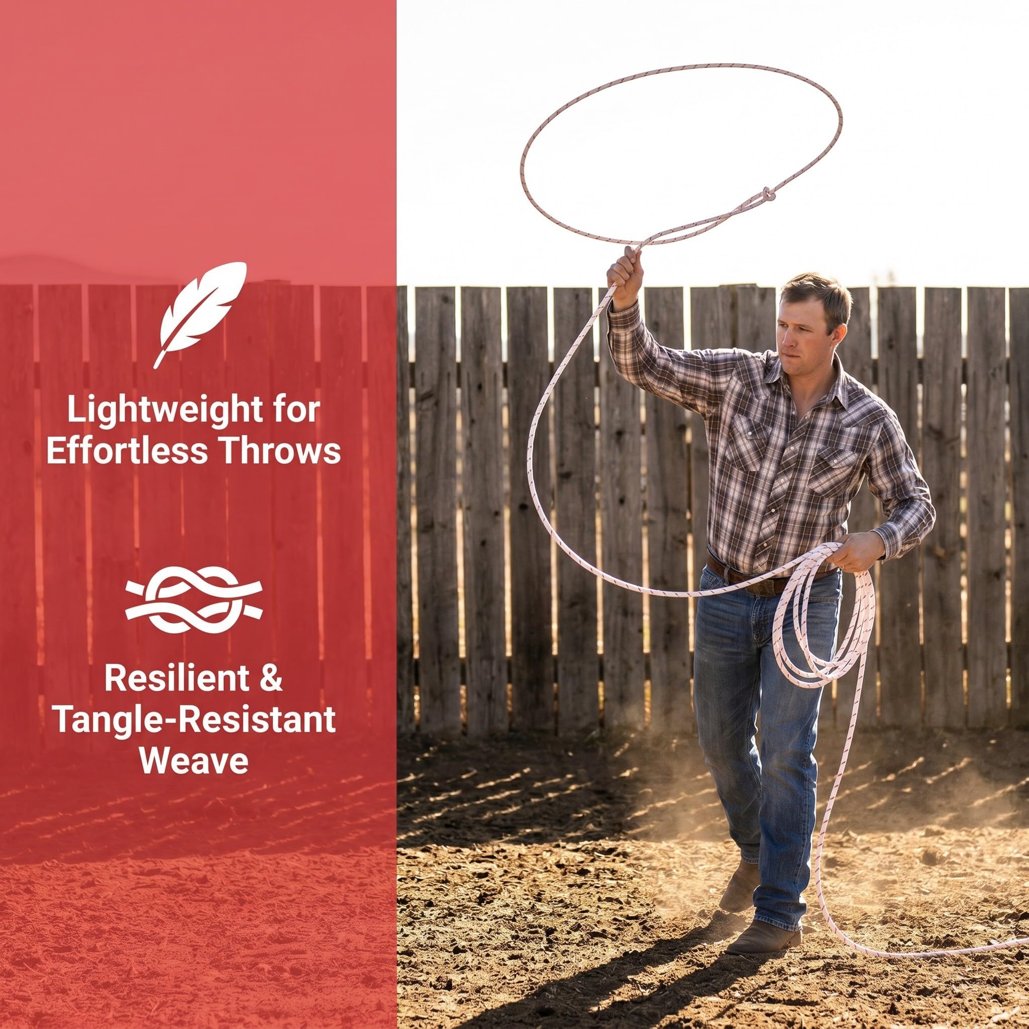 Zerodeko Geflochtenes Lasso – Polypropylen-Faserseil zum Sichern von Vieh und Ladung – 10 Meter langes Anbindeseil für Ranchpferde (für)