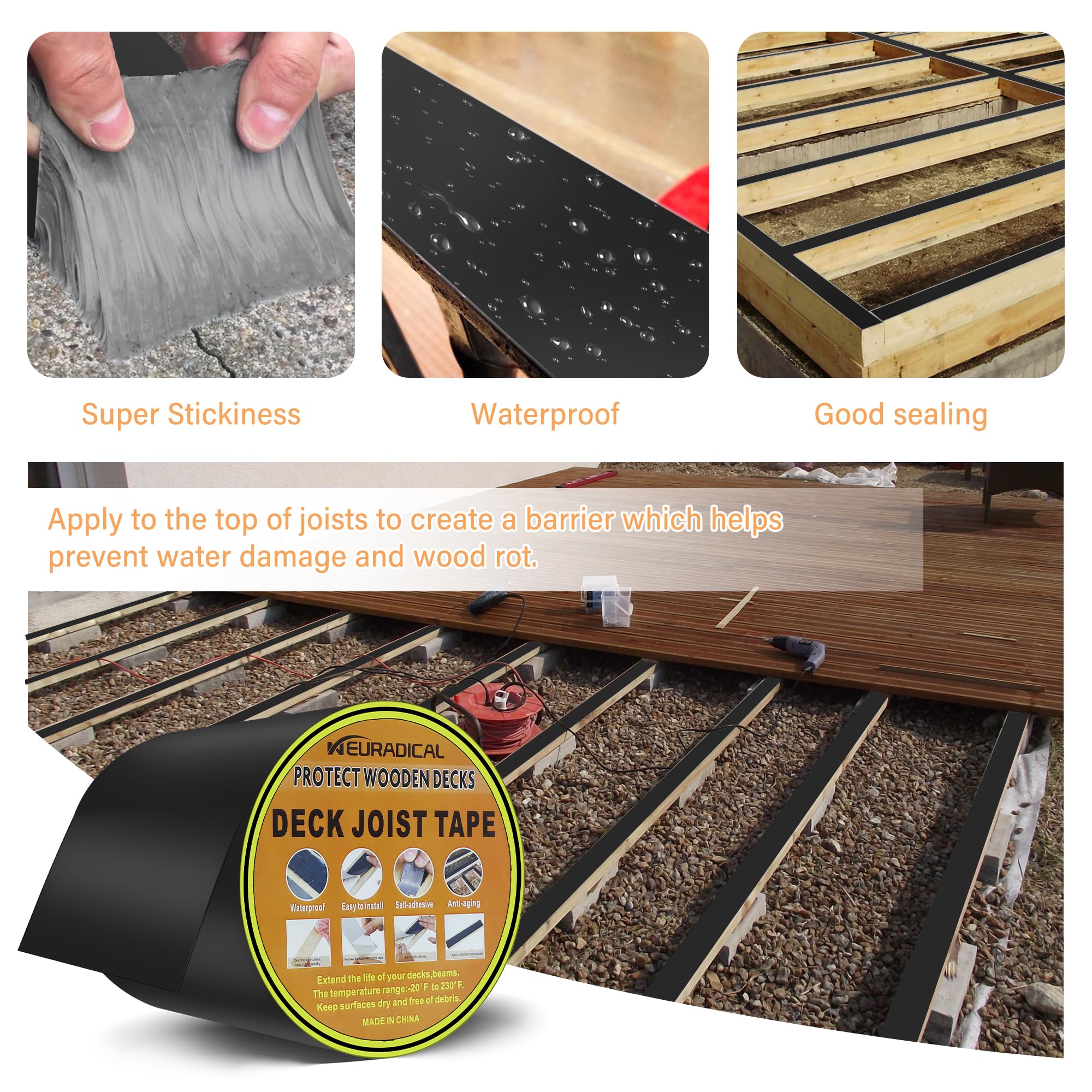 Cinta adhesiva de butilo para cubierta impermeable y resistente a la intemperie, autoadhesiva, anticorrosión para vigas y vigas de madera (1 pieza de 6 pulgadas x 50 pies)