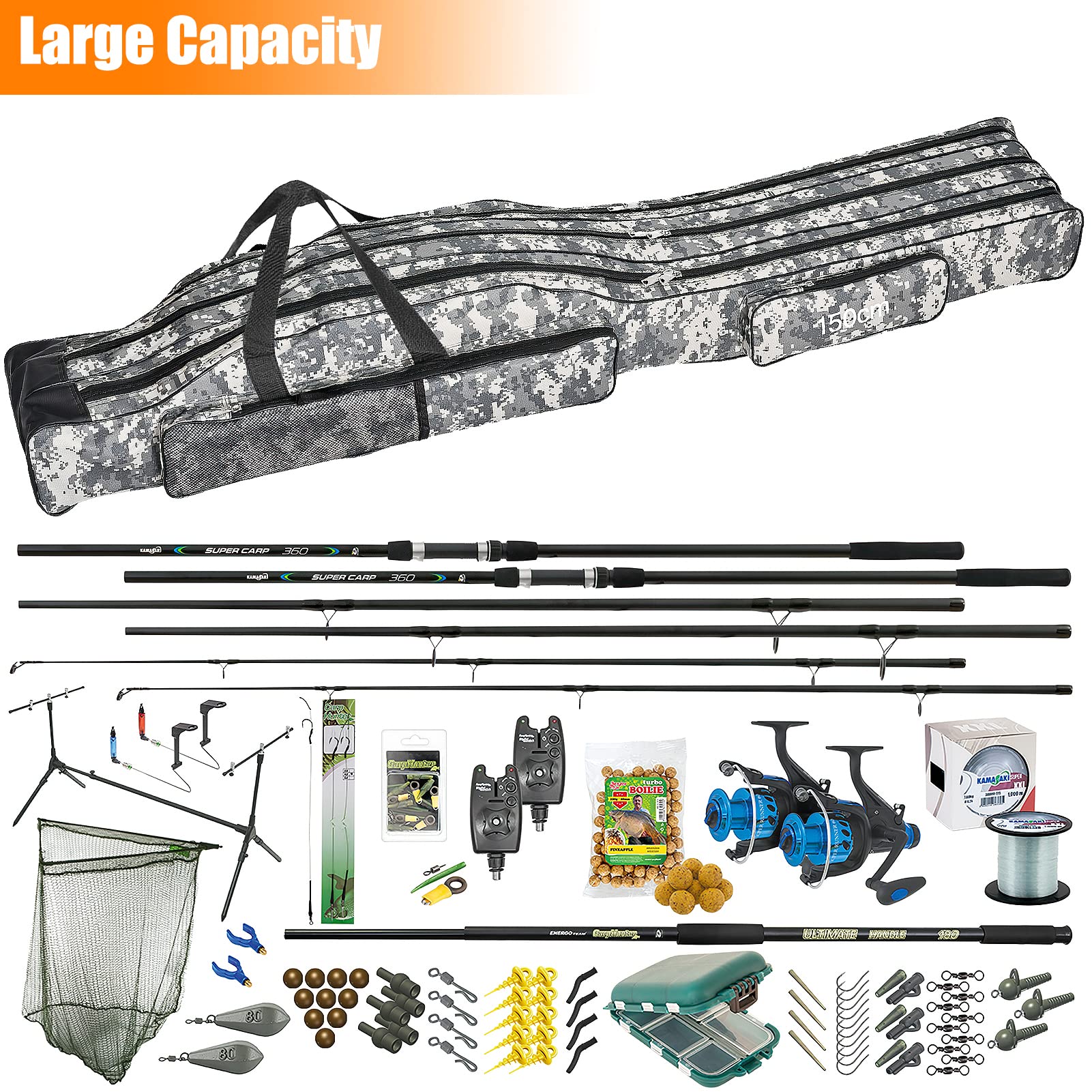 Borsa da Pesca 3 Strati - Sacca Porta Canne 150cm Oxford, Zaino e Fodero per il Trasporto di Attrezzatura e Accessori, Portatile