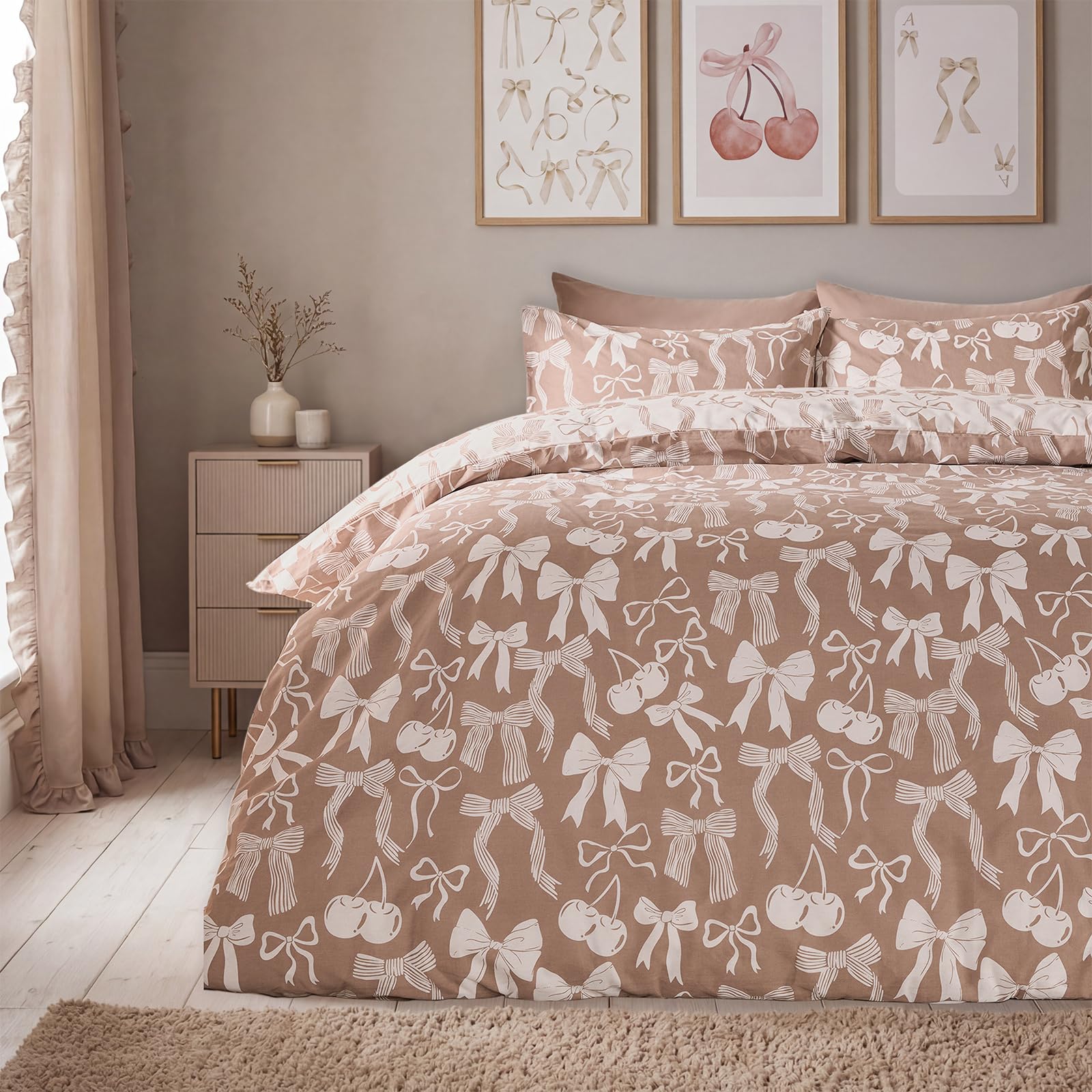 OHS King Duvet Covers, Bows Bedding Set - Natural