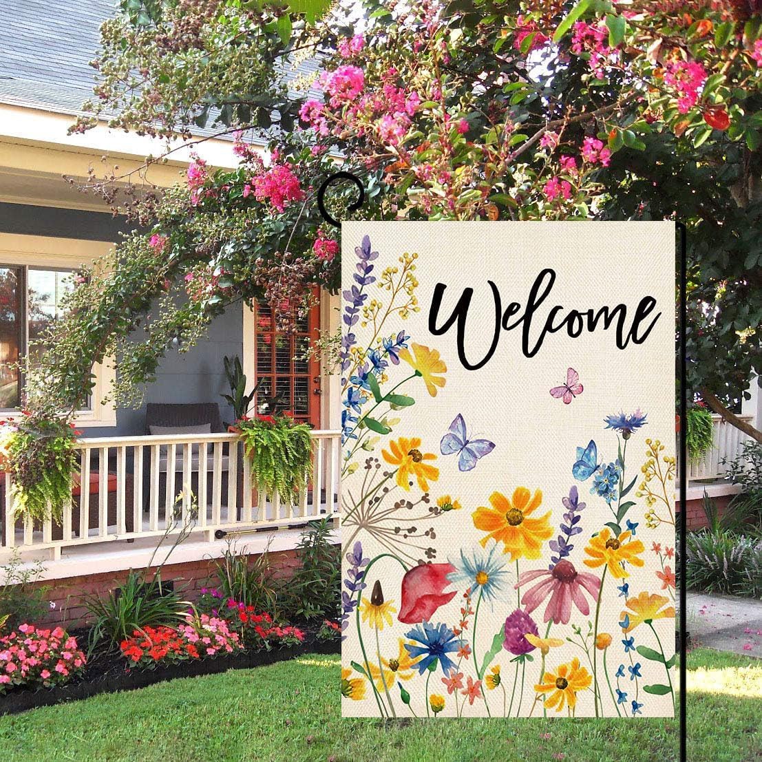 Baccessor 2 PCS Spring Summer Flower Garden Flag Double Sided 12.5X18 Inch and Summer Garden Flag 12.5X18 Inch
