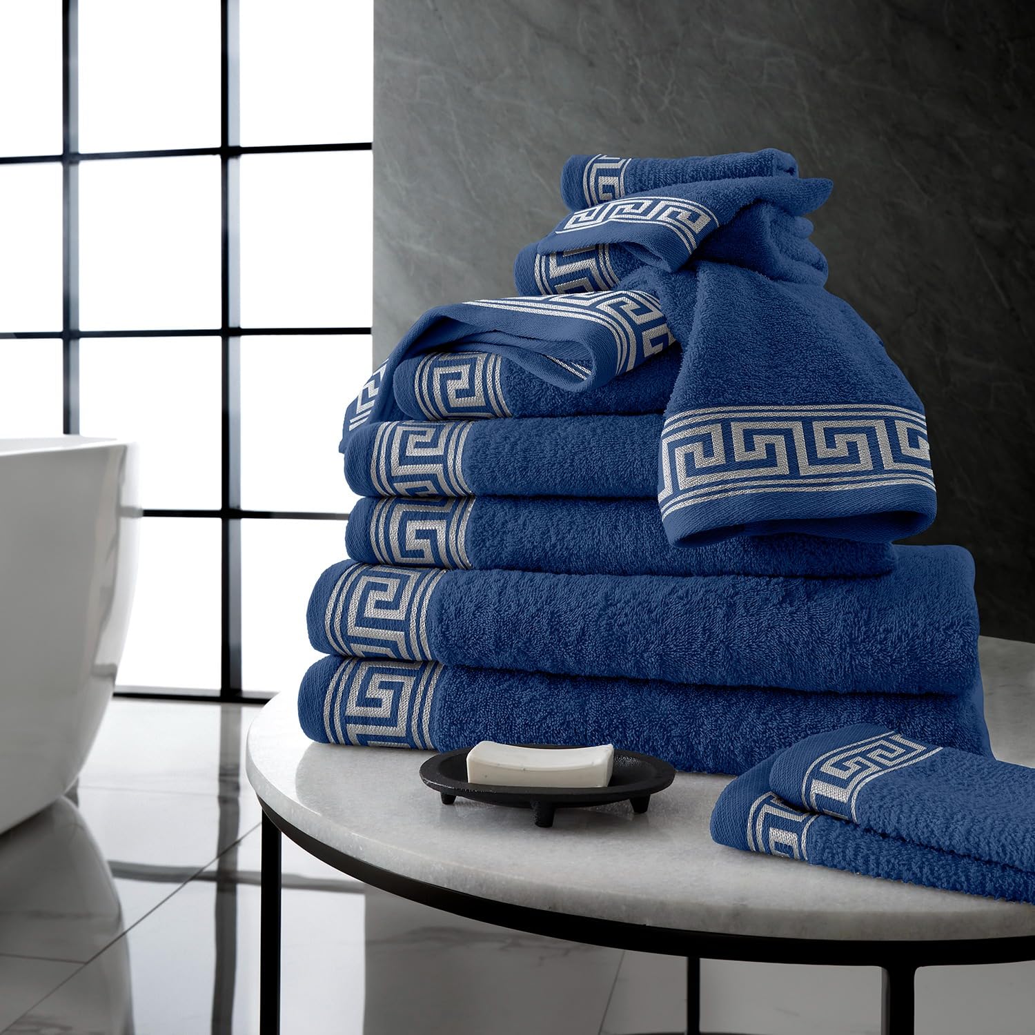 Towel Bale Set 500 GSM | 8 Piece Towel Set | 2 Hand Towel + 2 Bath Towel + 4 Face Towel | Family Pack Egyptian Cotton Towel Set | Navy