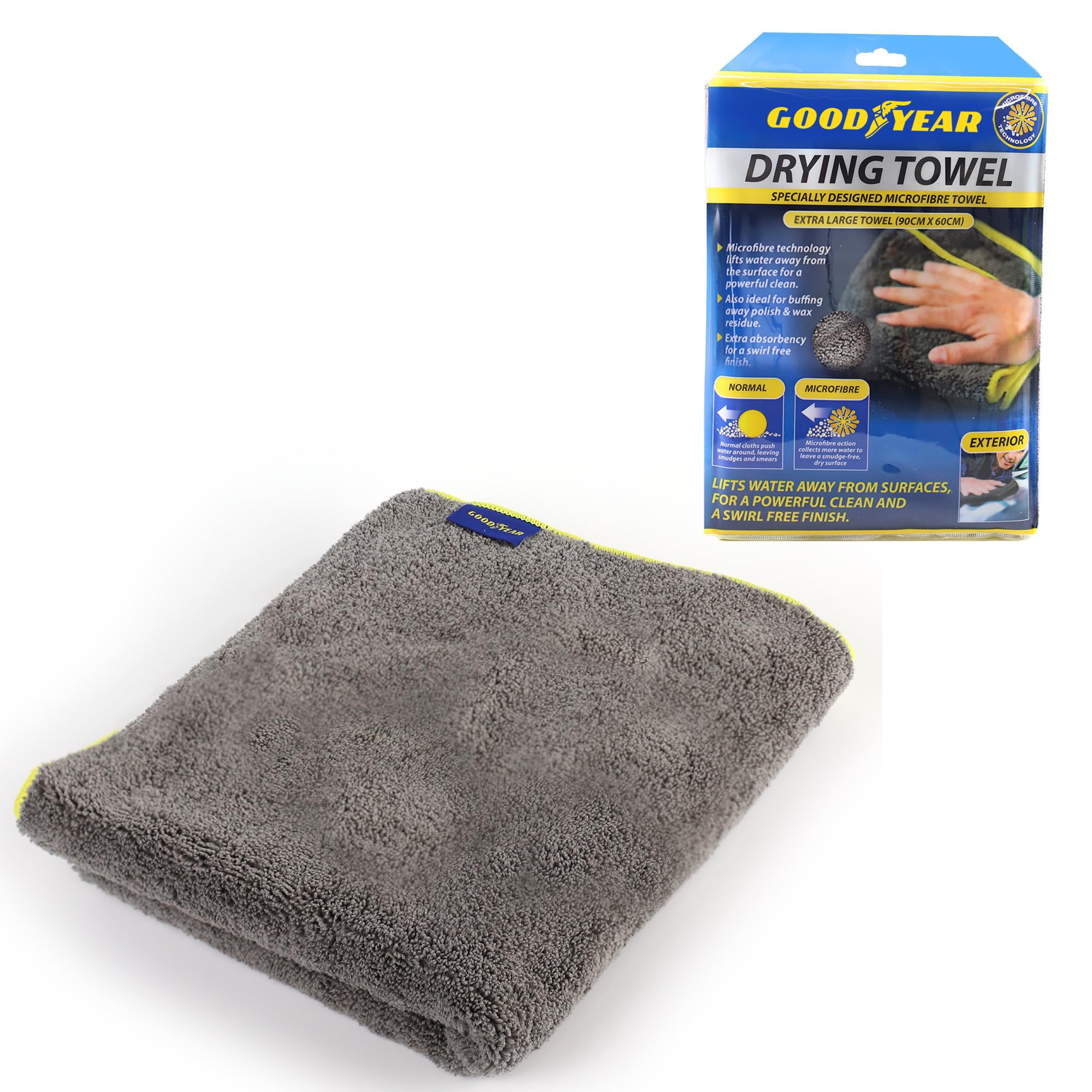 Goodyear Extra Large Luxury Towel Microfiber technology lifts water away from the surface for a powerful clean| Also ideal for buffing away polish & wax residue| Extra absorbency for swirl free finish