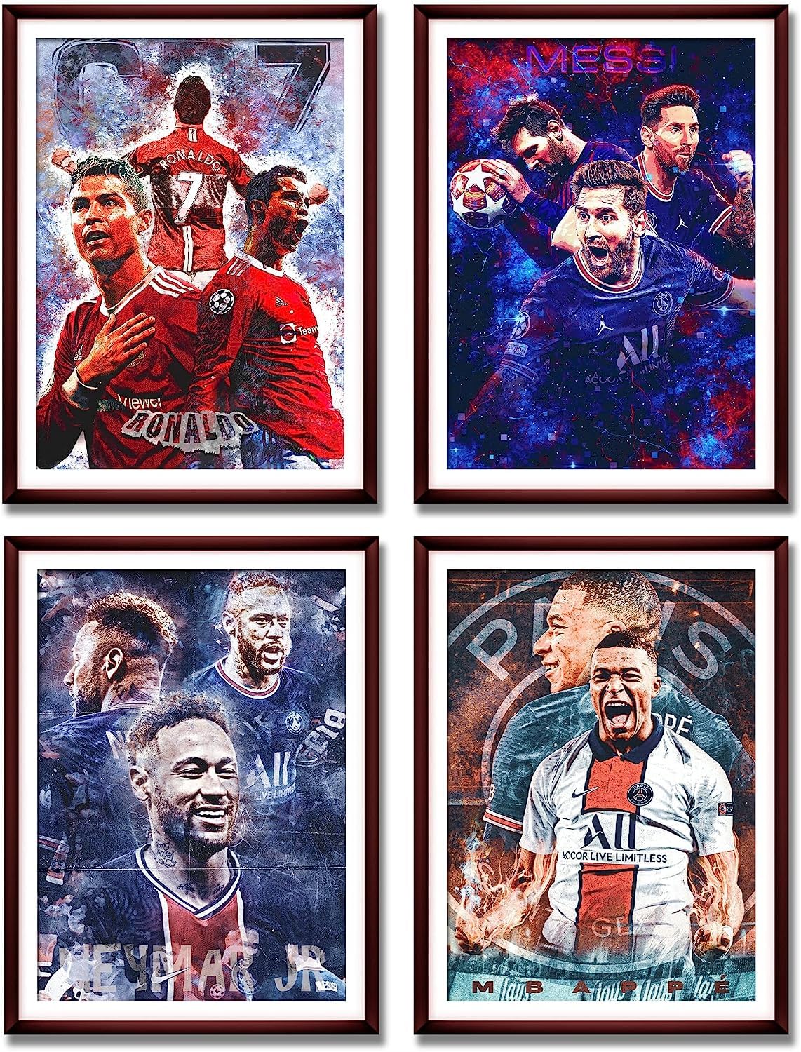 Famosa superstar di calcio Ronaldo, Messi e Neymar, Mbappe, decorazione da parete, regalo per tifosi di calcio, ufficio a casa