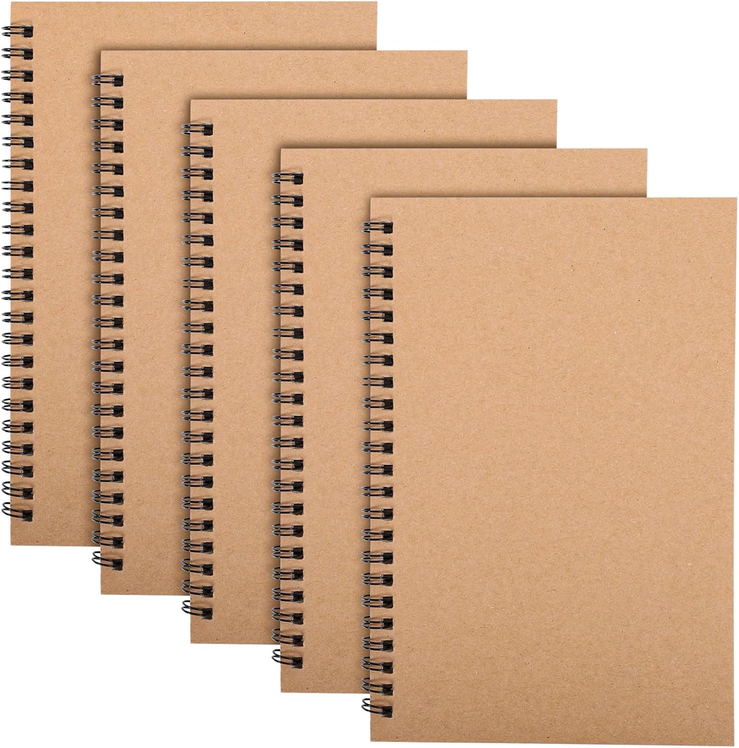 5 Packs Spiral Notepad A5, 120 Pages/ 60 Sheets Kraft Cover Wirebound