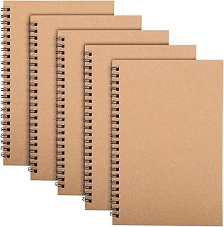 5 Packs Spiral Notepad A5, 120 Pages/ 60 Sheets Kraft Cover Wirebound Notebooks Bulk Journals, 8.3 * 5.5 inch Lined Notebook for Business Office School Travel