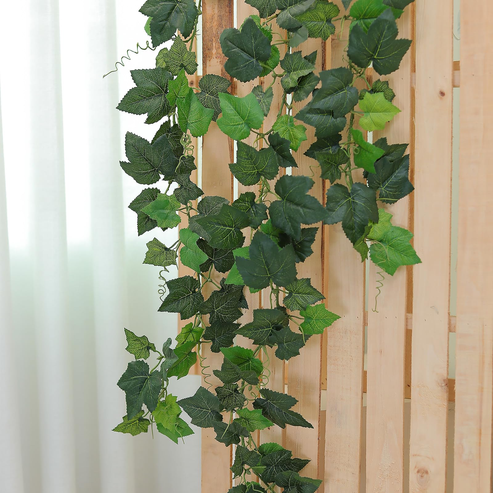 2pcs 157 pollici fiamma ritardante falsi viti foglie artificiali rustiche sulla vite falsa foglia d'uva verde ghirlanda di seta piante di ivea per cappotto fattoria parete verde appeso giardino
