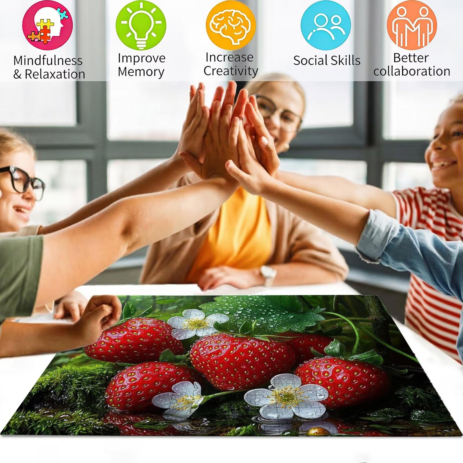 Puzzle leśne 1500 elementów, trudne puzzle, drewniane puzzle dla całej rodziny, zestaw "zrób to sam", dla dorosłych, nadają się jako dekoracja ścienna i prezenty dla kobiet, temat: truskawka, 8p-717