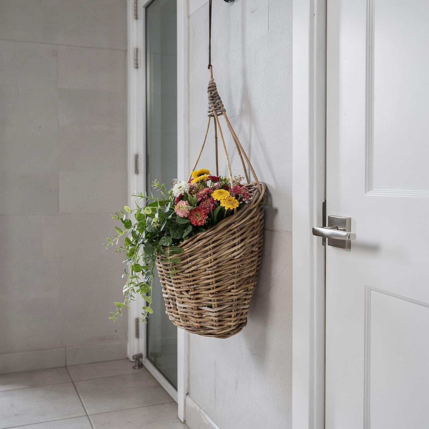 Kouboo Kobo Rattan Hanging Wall Basket and Planter Brown Gray
