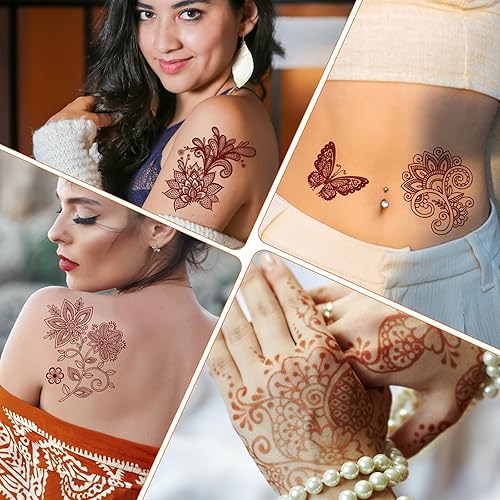 Miniatura 5 de Adecco LLC 6 piezas Fashion Flash Tatuaje de Henna impermeables de tinta roja para mujeres sexy tatuaje temporal con forma de pendiente de flor, 2