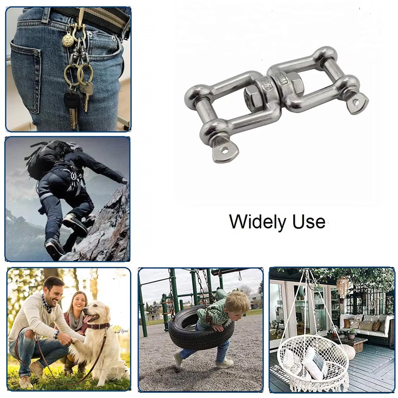 Montesy Marine Grade Steel Anchors Rotation Shackle with Double Rotation Jaw Designs Corrosions Resistant Chain Connector for