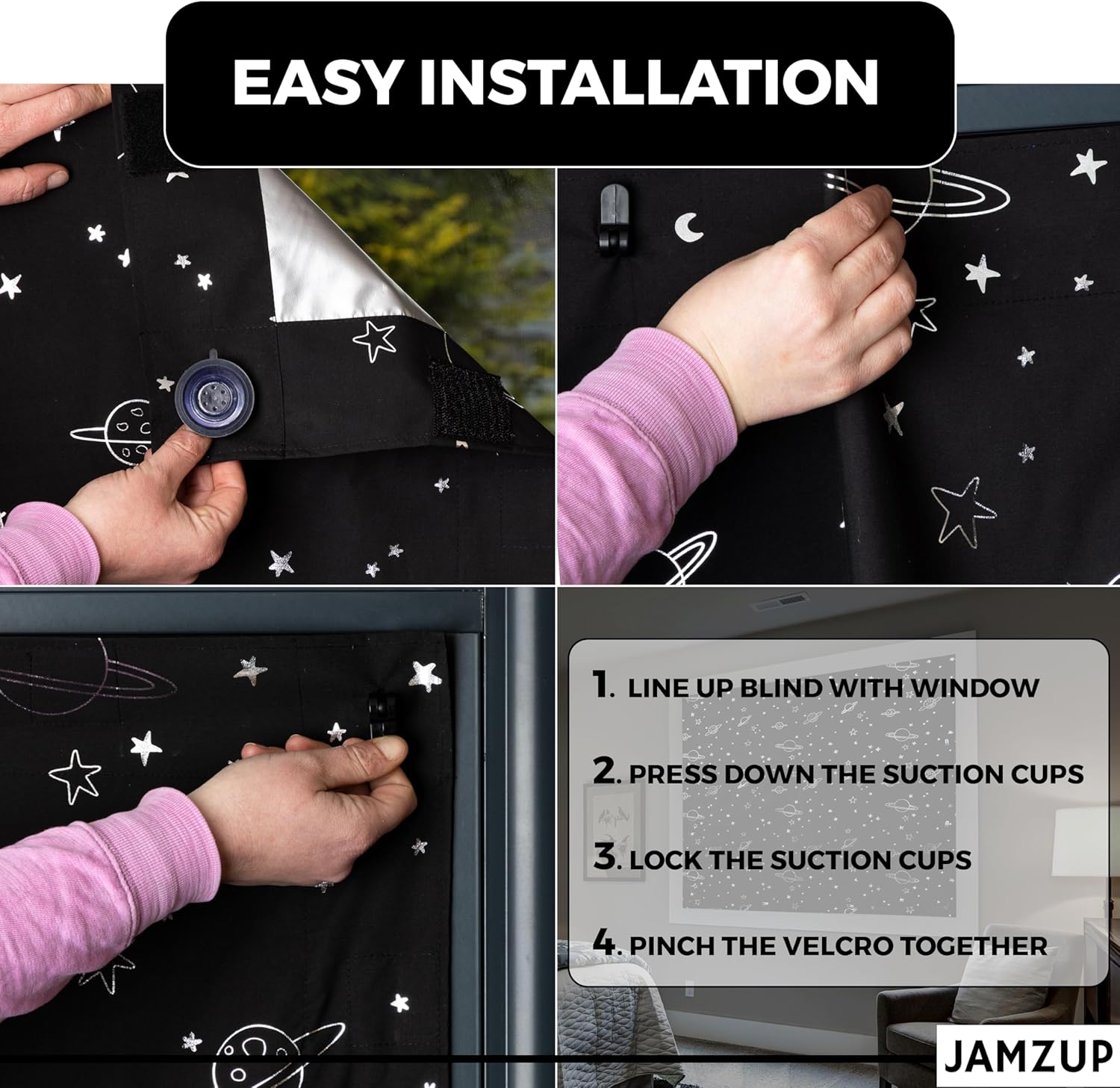 Portable Blackout Blind For Bedroom, Nursery and Travel with Lockable Suction Cups, Reflective Silver Lining, Adjustable Size, Planets Pattern (180cm x 130cm) 7 81QKEa2WRcL. AC SL1500