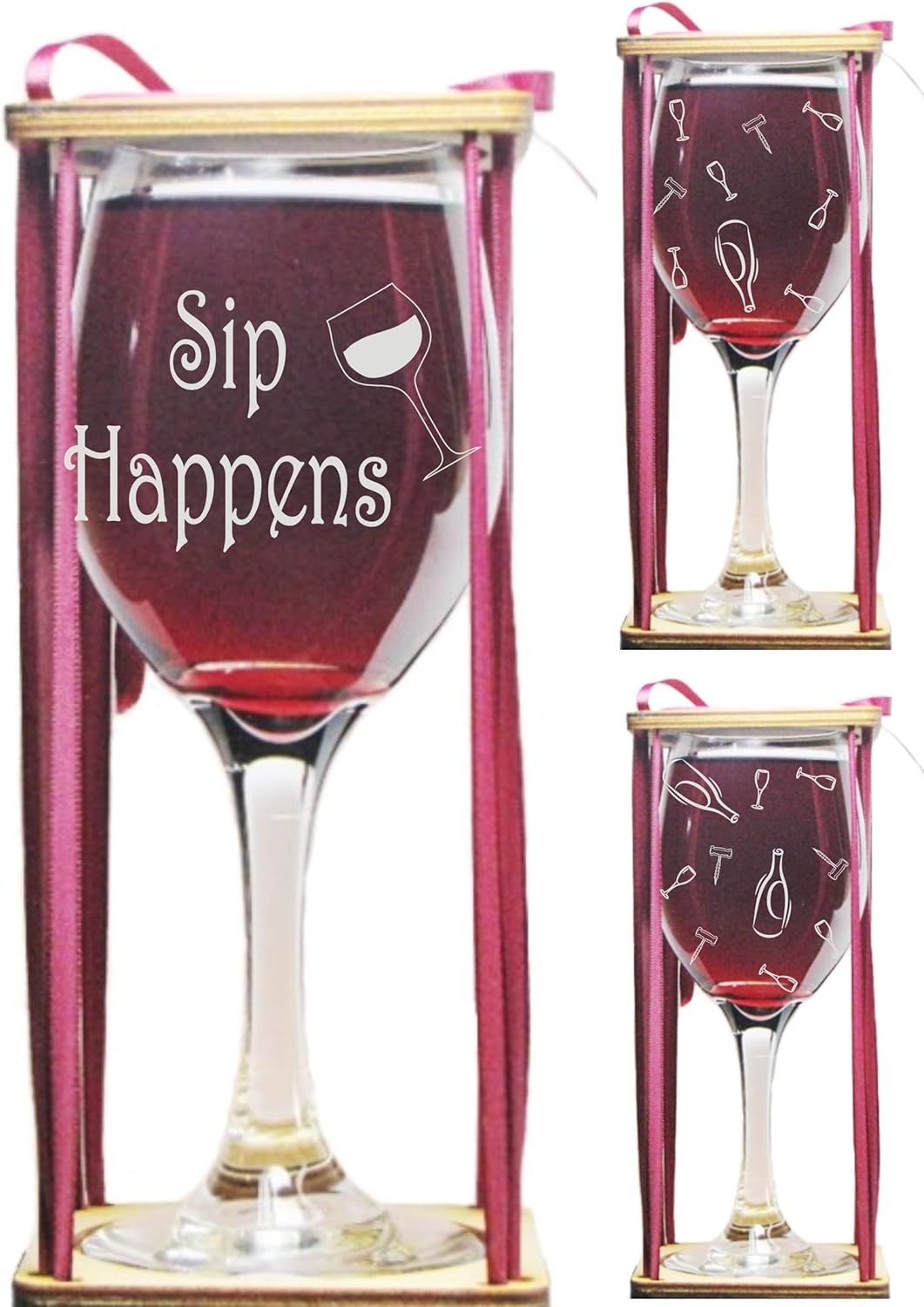 Sip Happens Stemmed Wine Glass with Charm and Presentation Packaging