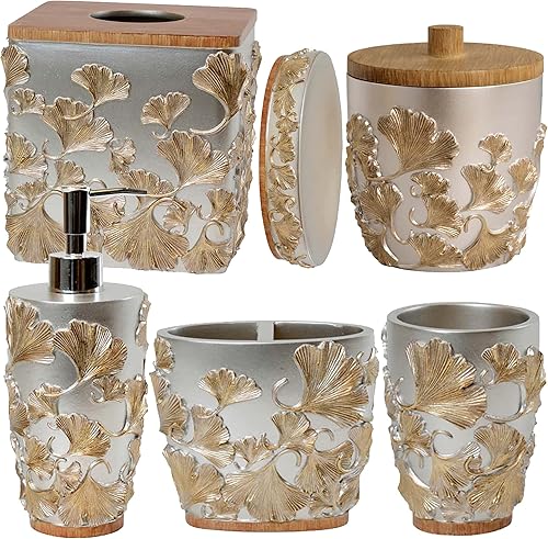 Miniatura 7 de Accesorios de baño  Juego de 6 piezas de decoración de tocador de baño, jabonera, dispensador de jabón, soporte para cepillos de dientes, vaso,