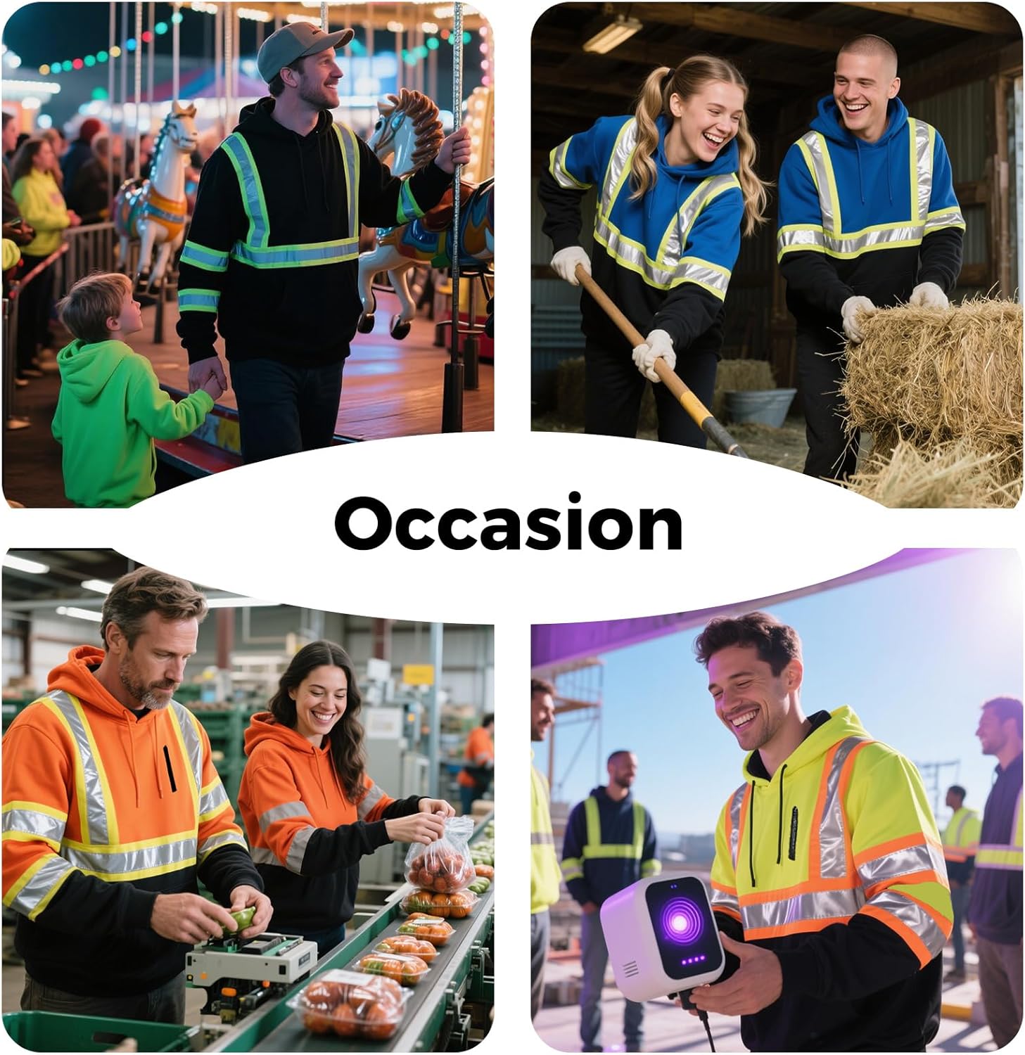 High Visibility Safety Fleece Hoodie for Men Reflective Sweatshirt ANSI Class 3 Hi Vis Pullover Hoodie Jacket - Image 2