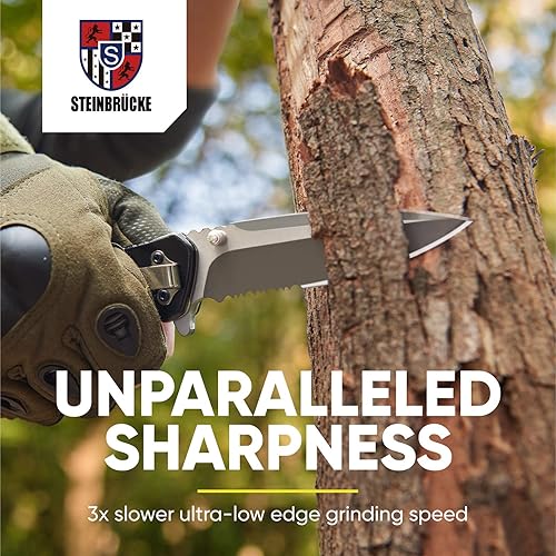 Miniatura 4 de Steinbrucke EDC Cuchillo de bolsillo para hombre, cuchillo Sandvik 14C28N de 3.4 pulgadas, hoja dentada de acero inoxidable mango de aluminio G10