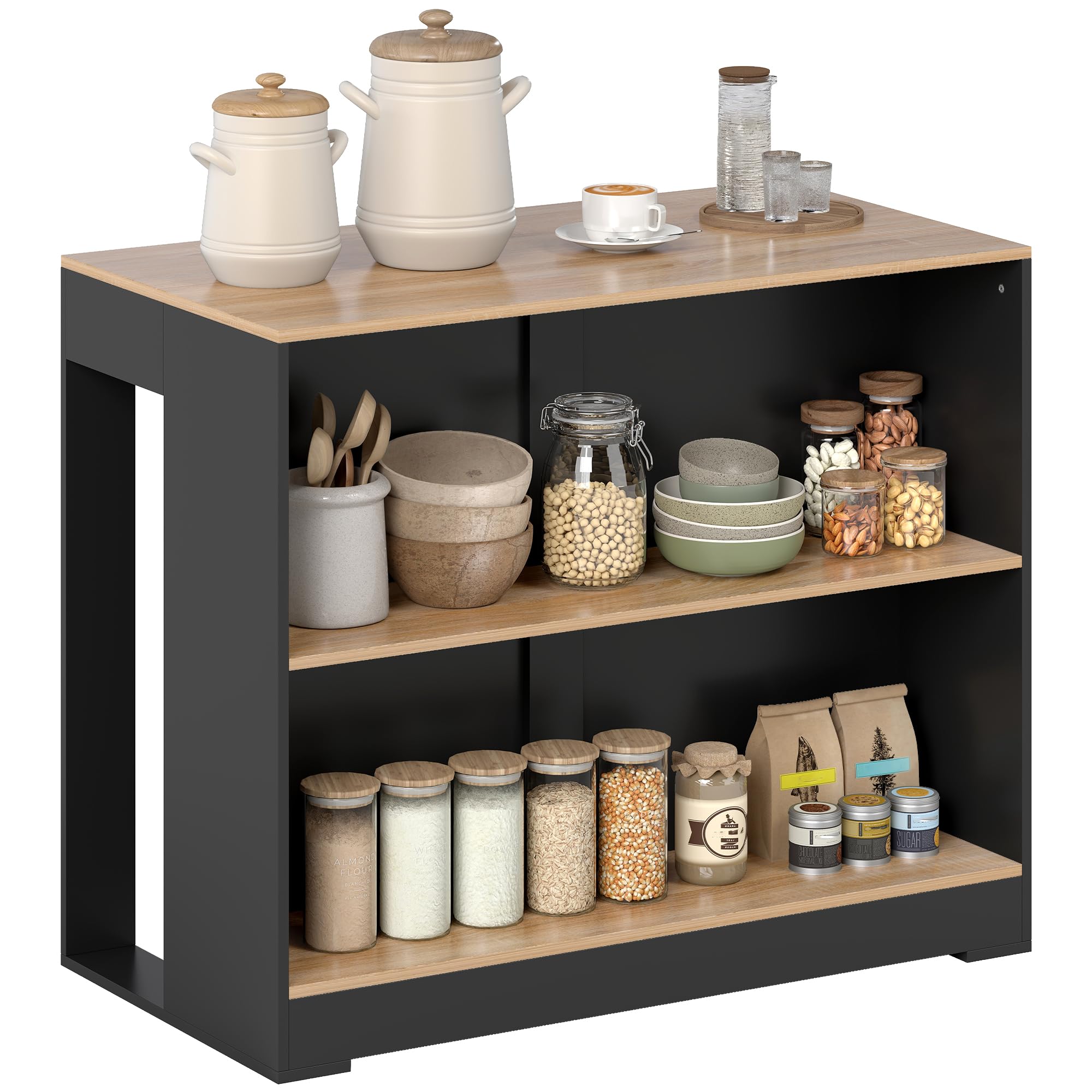 HOMCOM Tavolo Bar con 3 Ripiani 113x60x90 cm Nero e Color Legno