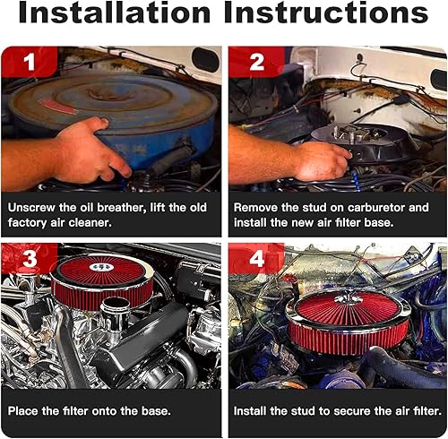 Miniatura 6 de Filtro de aire de repuesto de alto flujo 43661 compatible con Chevrolet GMC Ford de 14 x 3 pulgadas, tapa de flujo de flujo, lavable y reutilizable,