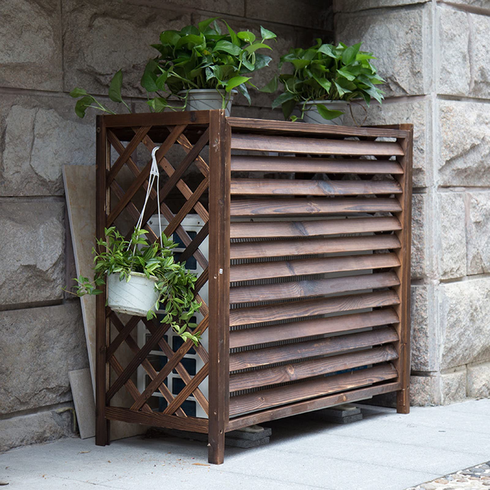 CENAP Air Conditioner Fence for Outside Units Privacy Screen, Carbonizedwood Shutters Trash Enclosure Air Conditioner Fence Ac Outside Condenser Units, Air Conditioner Flower Stand/Inner Diameter: