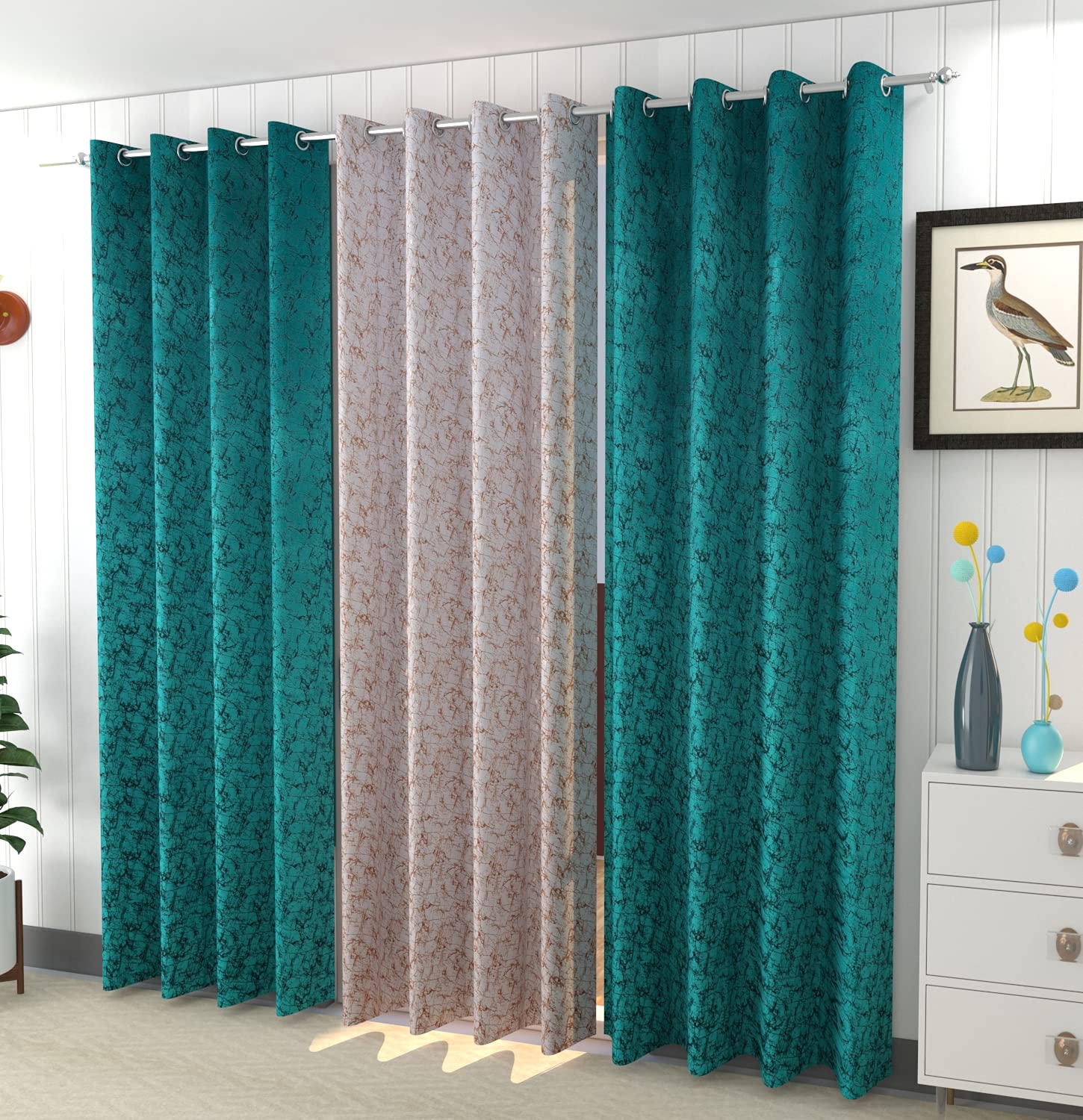 Galaxy Home Decor Premium Suede Velvet Room Darkening Curtains for Window 5 Feet, Pack of 3, Aqua & Gold (Aqua & Gold, Window - 5 Feet) (B0993RX4K2) Amazon Price History, Amazon Price Tracker