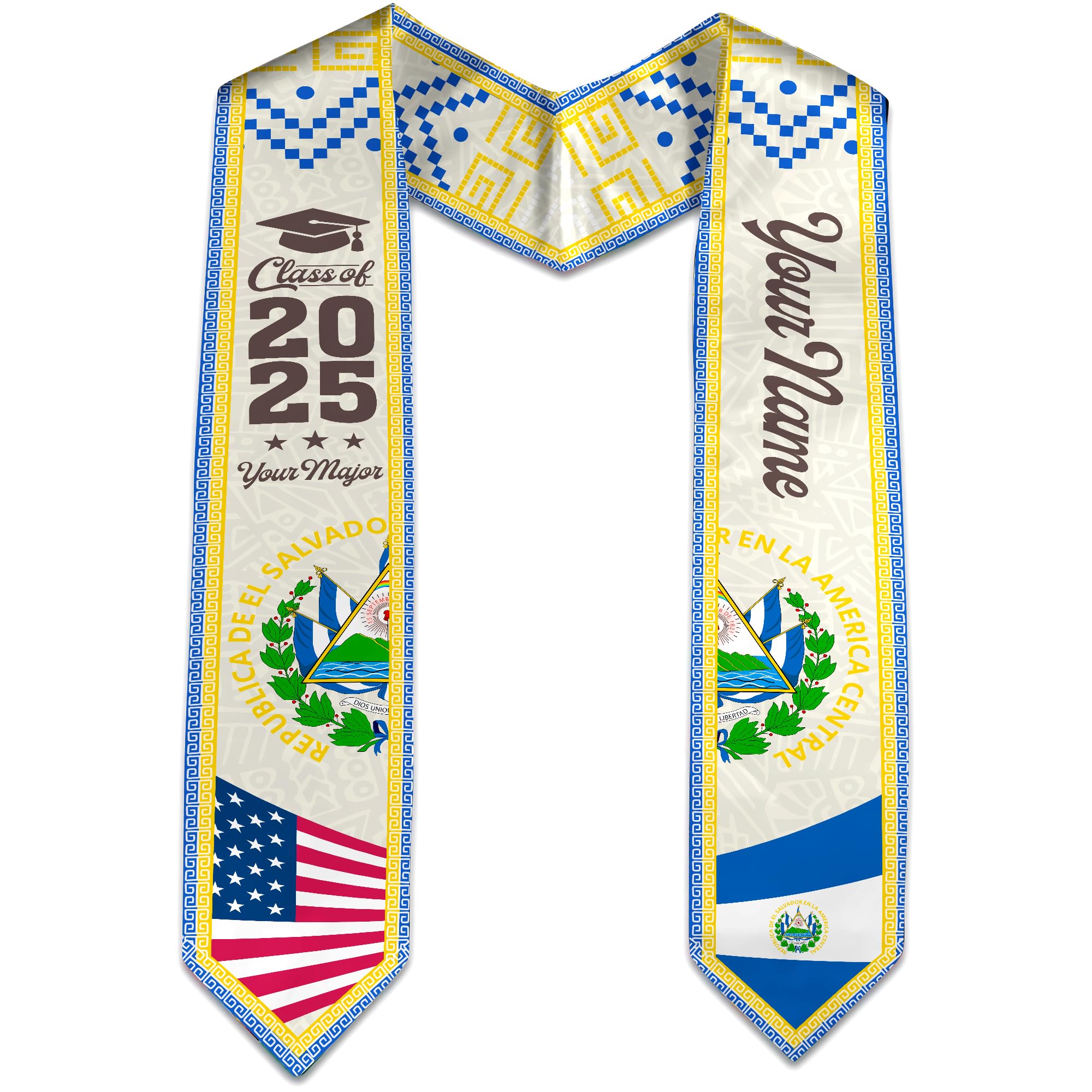 TRACTIOOR El Salvador Graduation Sash, El Salvador Graduation Stole, Salvadorans Flag Graduation Stole Class of 2025