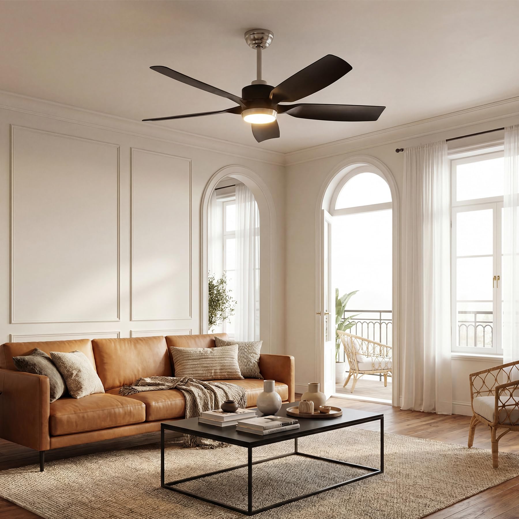 Tribesigns 132 cm Moderner Deckenventilator mit Licht, Fernbedienung, dimmbarer LED-Beleuchtung, reversibler Lüfterleuchte, leisem DC-Motor, 5-Blatt-Smart-Deckenventilator für Wohnzimmer, Schlafzimmer